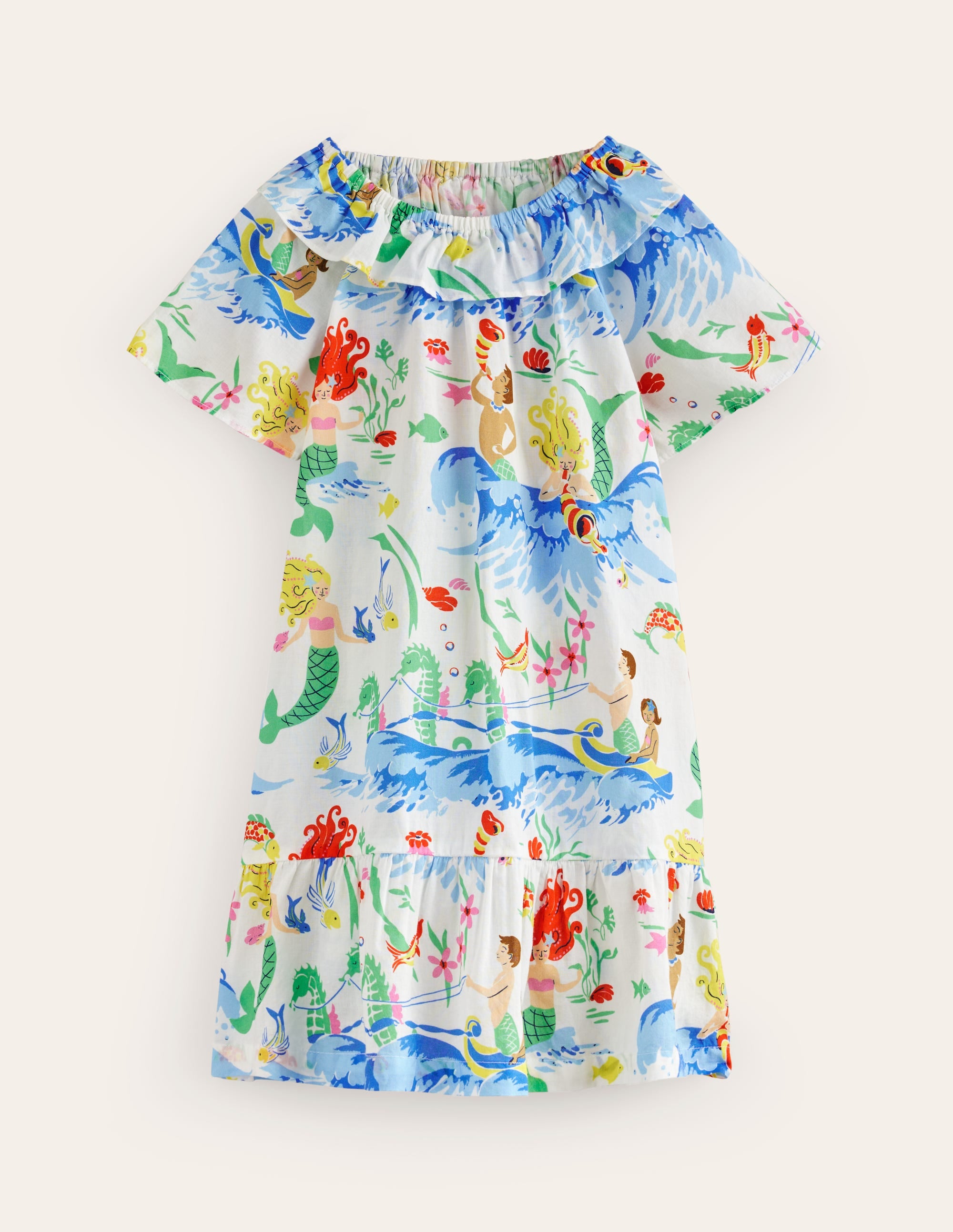 Robe tissée à col volanté-Bébés aquatiques ivoire - Image 1
