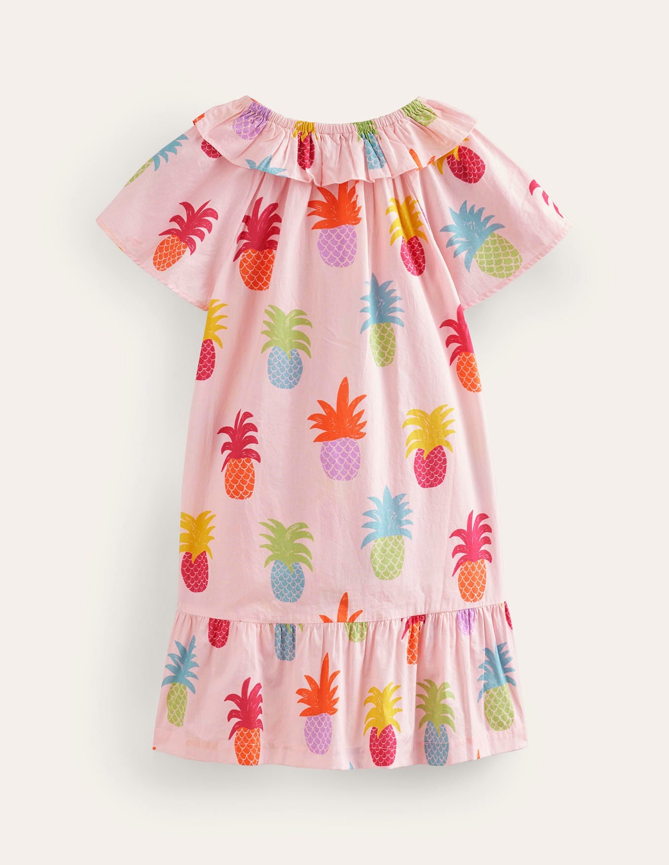 Gewebtes Kleid mit Rüschenausschnitt-Blütenrosa Ananas-2