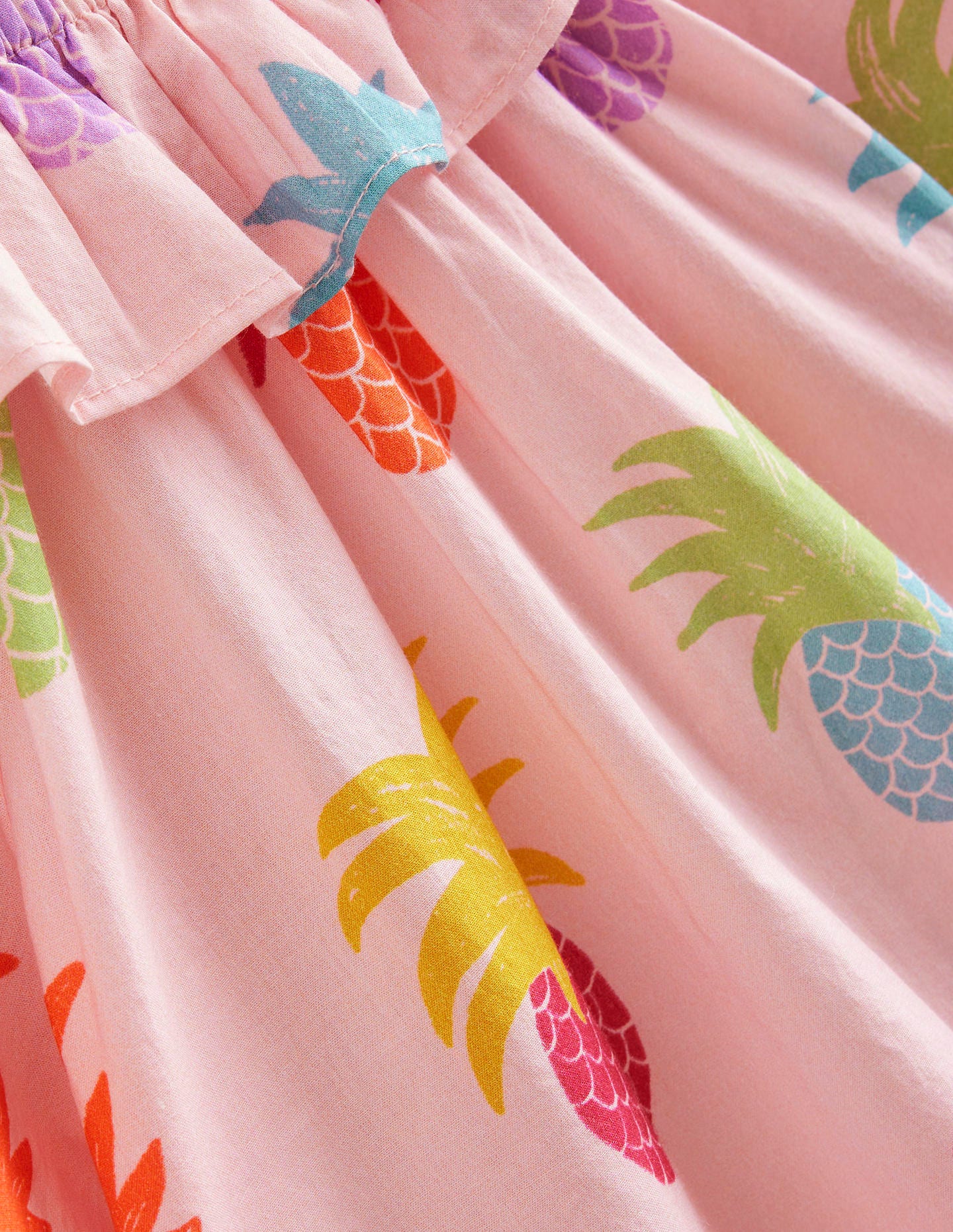 Gewebtes Kleid mit Rüschenausschnitt-Blütenrosa Ananas-3