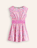Robe froncée à la taille en jersey-Littoral rose formica