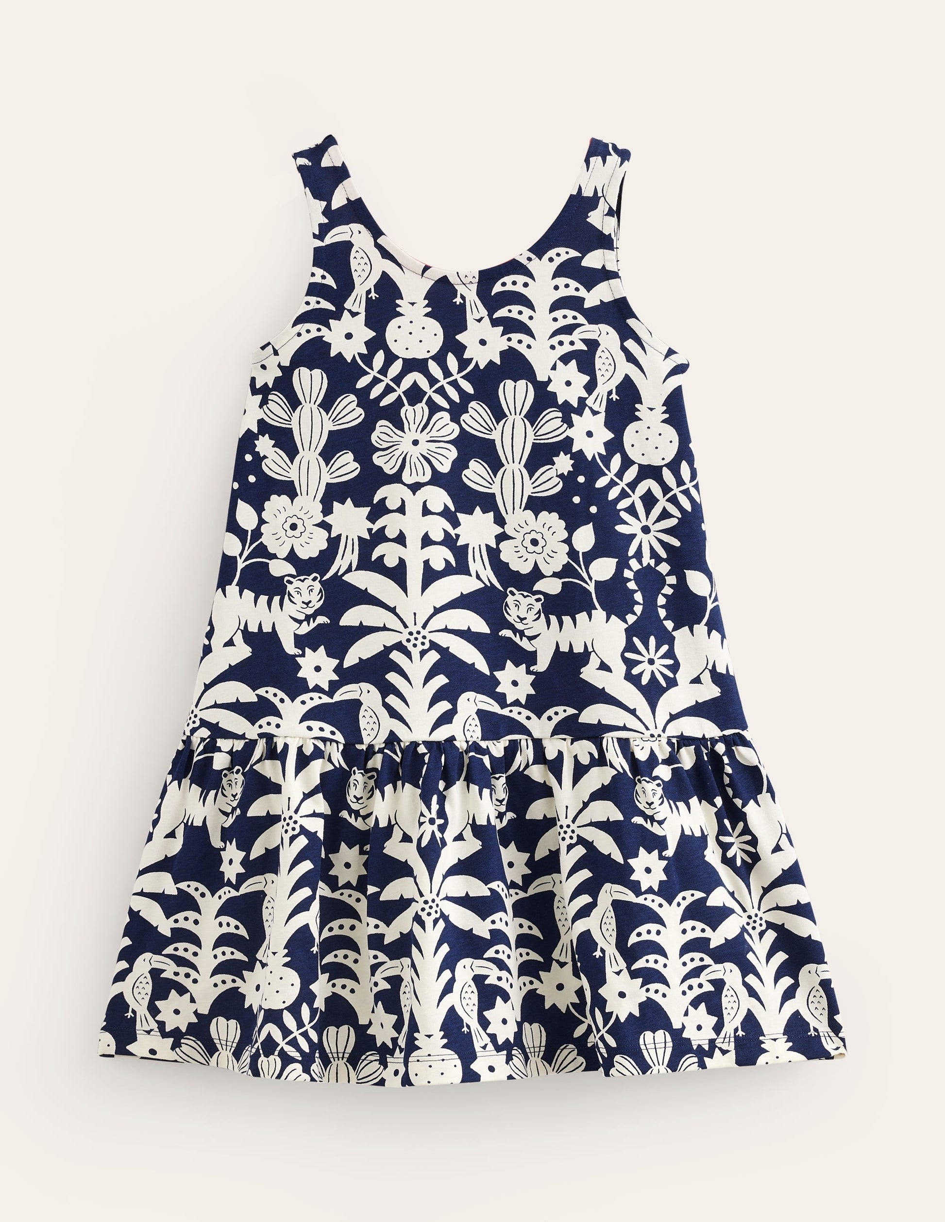 Trägerkleid mit tiefer Taille-Schuluniform-Marineblau Tiere Holzblock-1