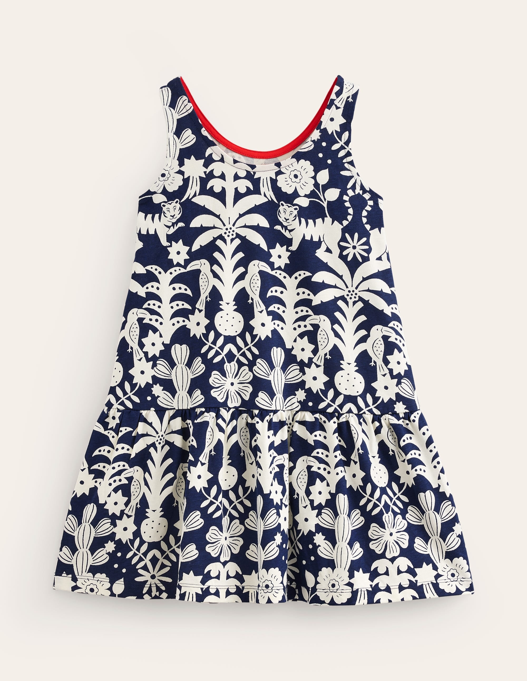 Trägerkleid mit tiefer Taille-Schuluniform-Marineblau Tiere Holzblock - Image 2