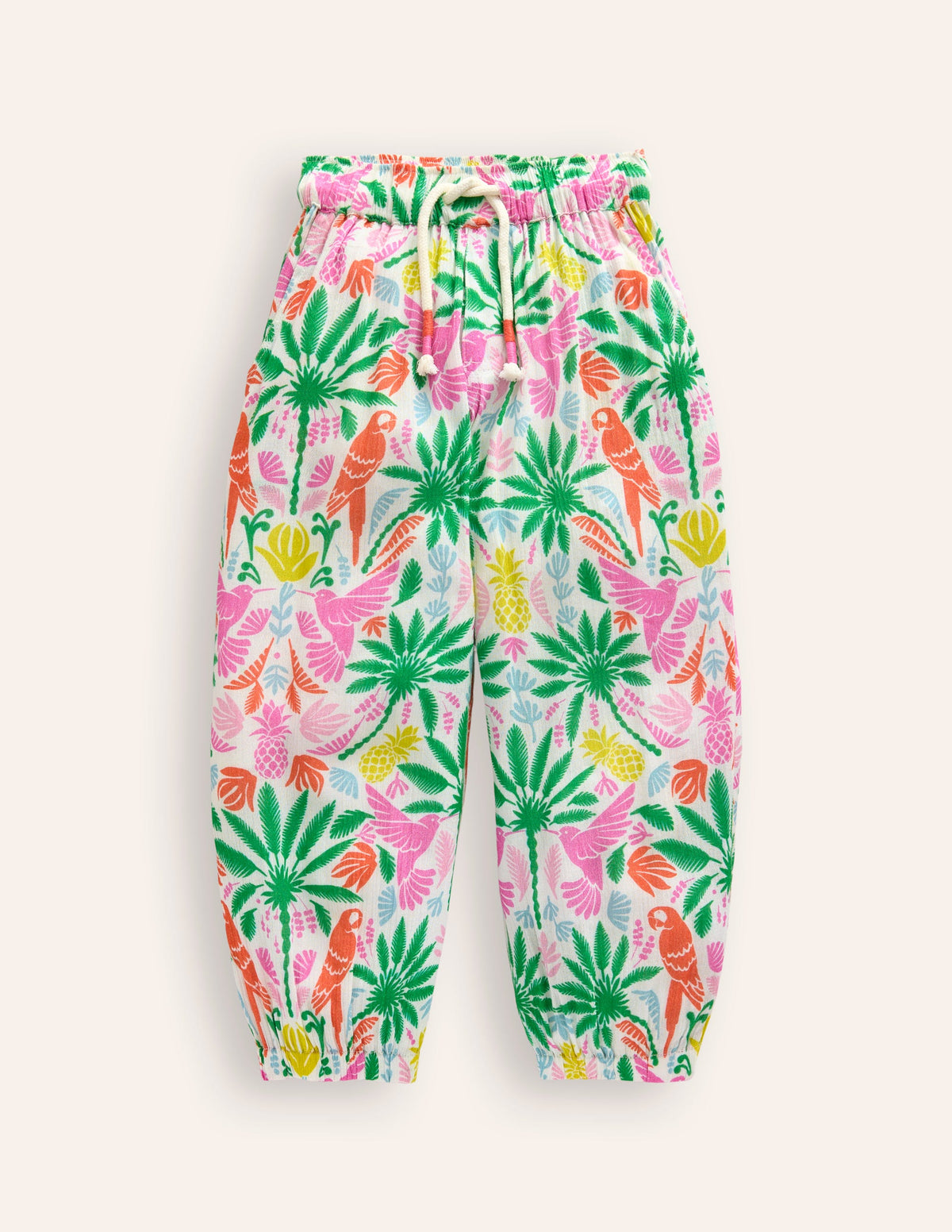 Schmal zulaufende Freizeithose-Bunt Regenbogen Palme-1