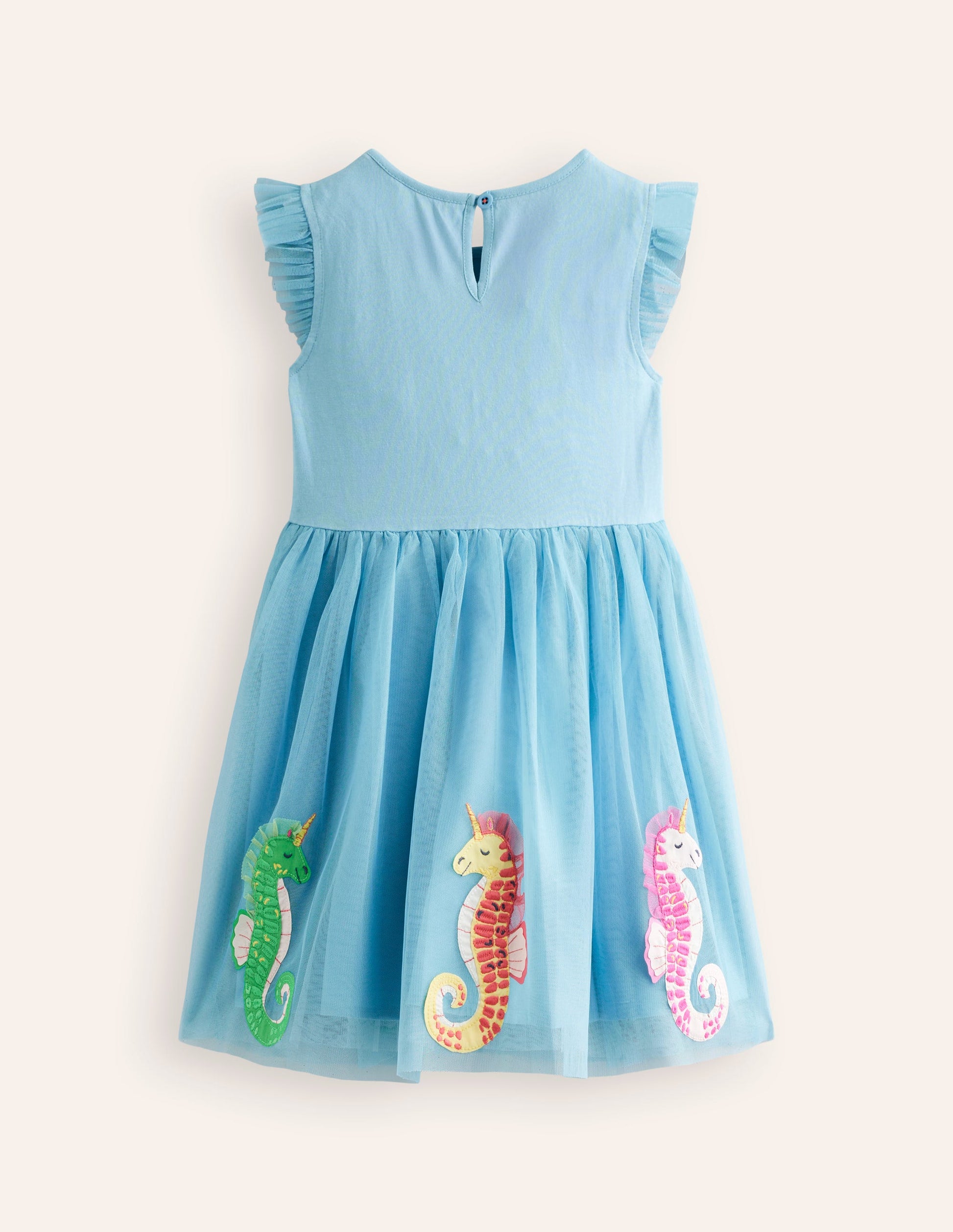 Jerseykleid mit Tüllrock und Applikation-Aqua Meeresblau Seepferdchen-2