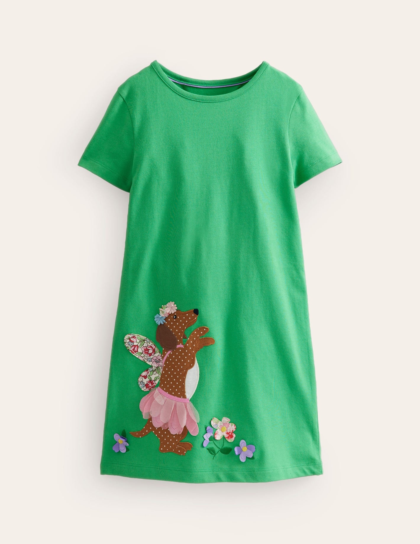 Big Appliqué Jersey Dress-Pea Green/ Vanilla Pod Dog