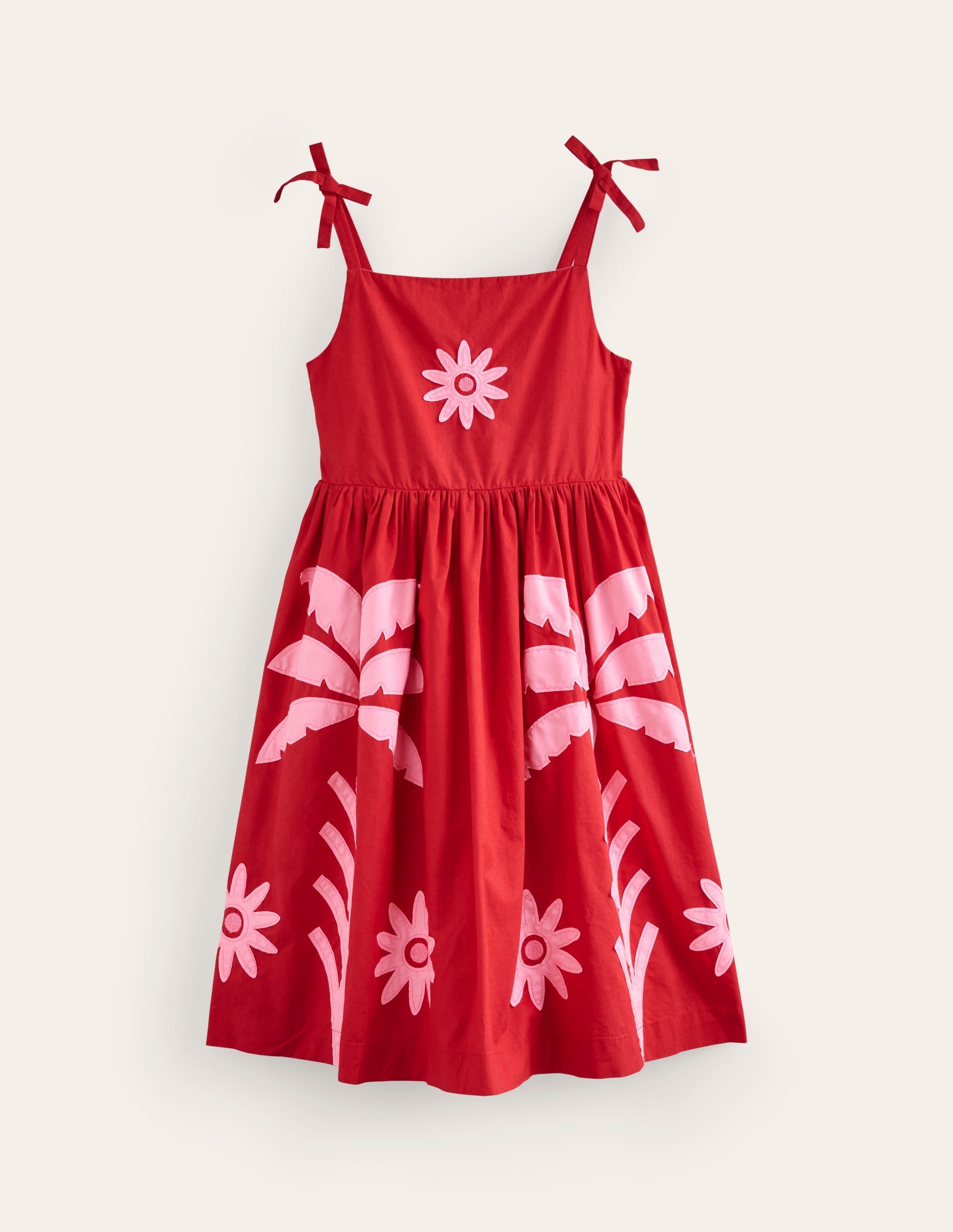 Robe en coton à appliqués-Palmiers rouge coquelicot - Image 1