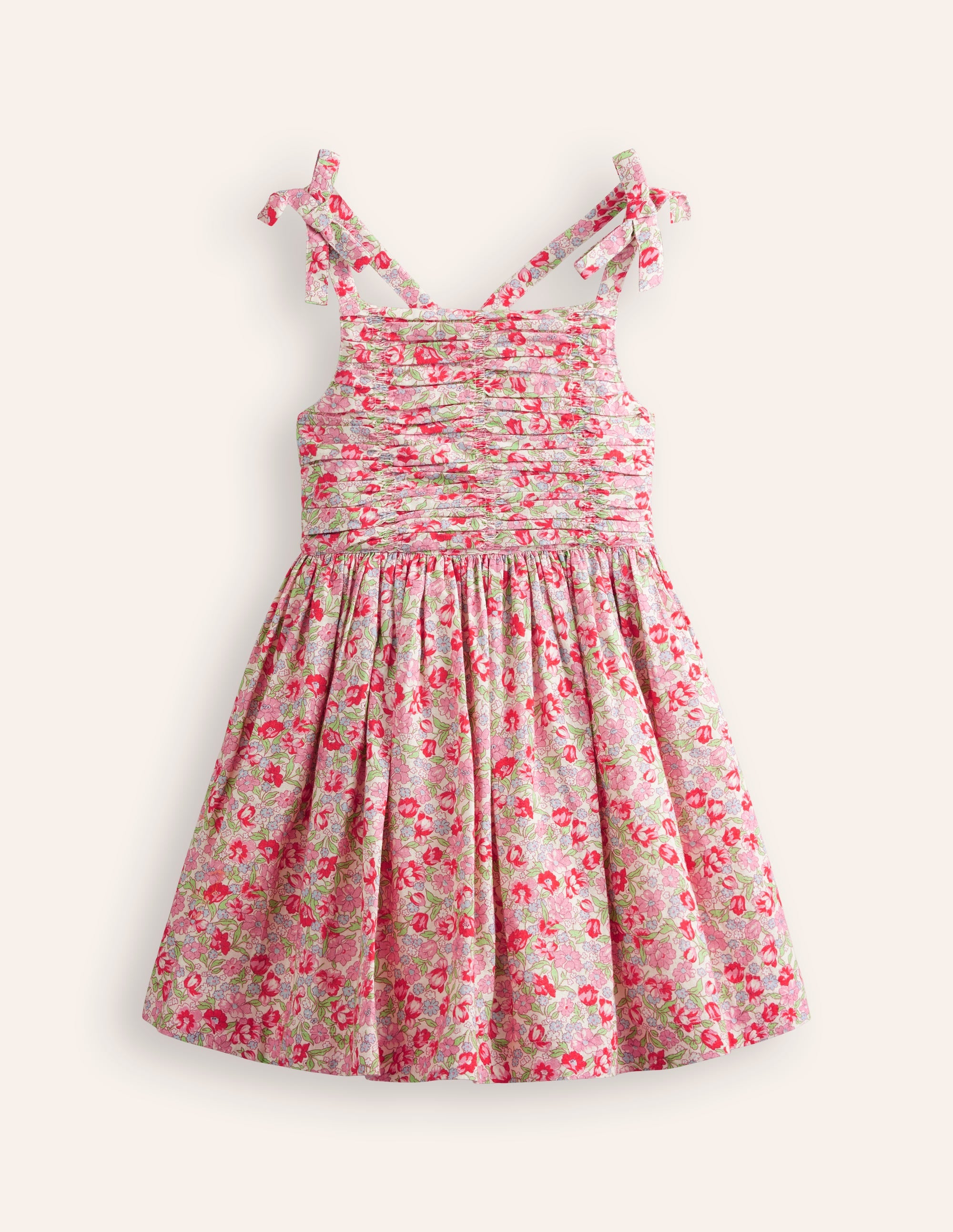 Robe froncée en coton et lin-Motif floral pivoine chewing-gum - Image 5