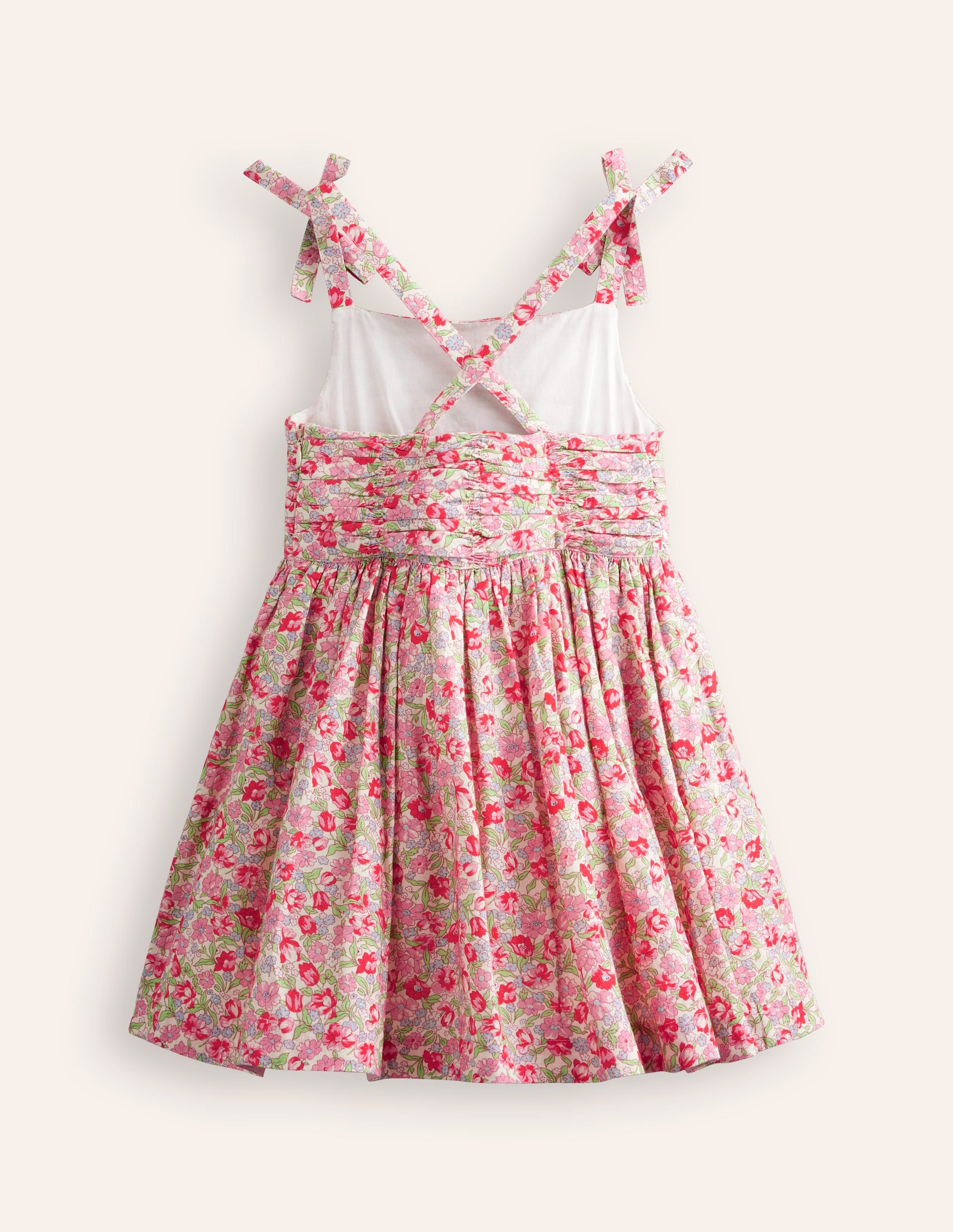 Robe froncée en coton et lin-Motif floral pivoine chewing-gum - Image 6