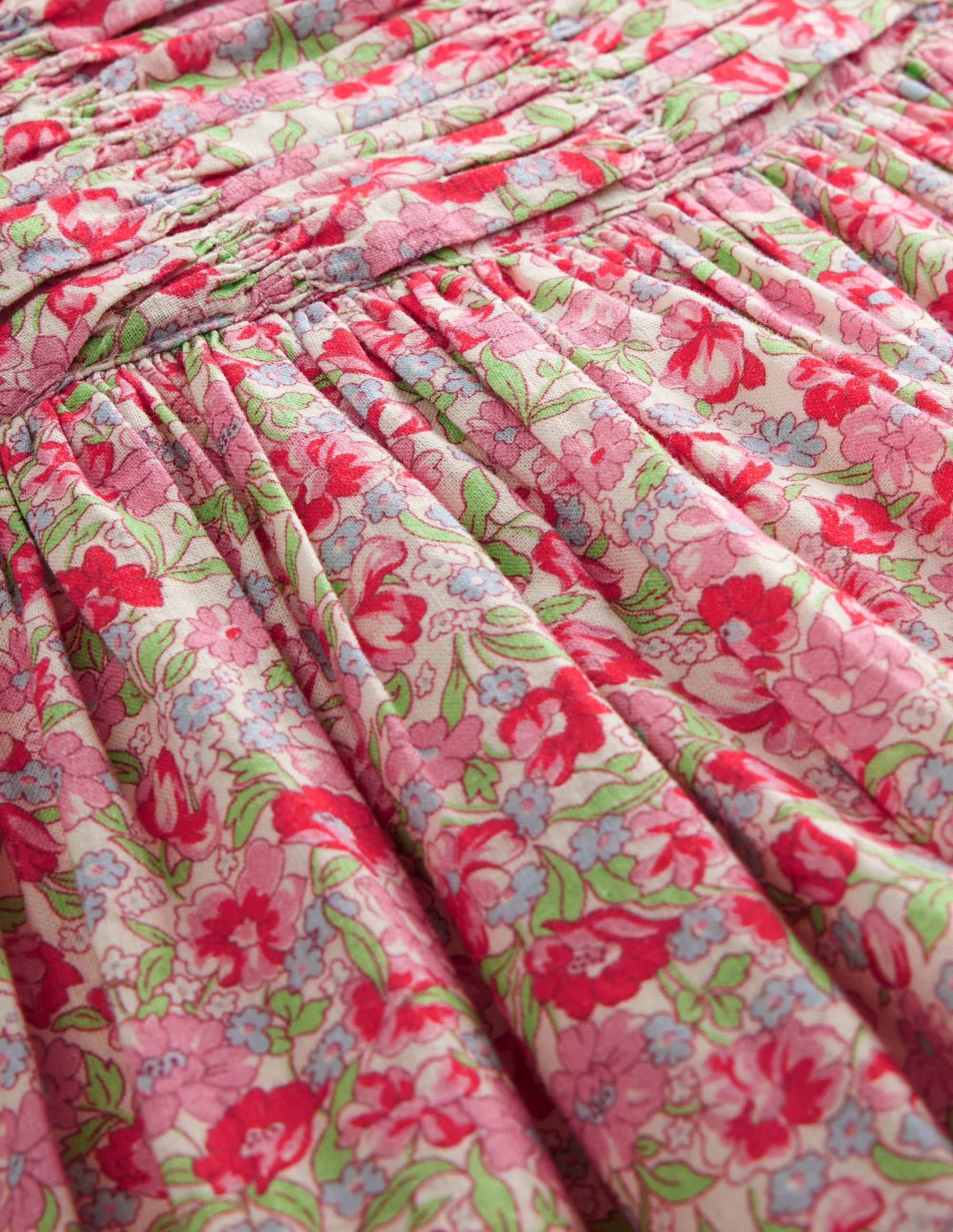 Robe froncée en coton et lin-Motif floral pivoine chewing-gum - Image 7