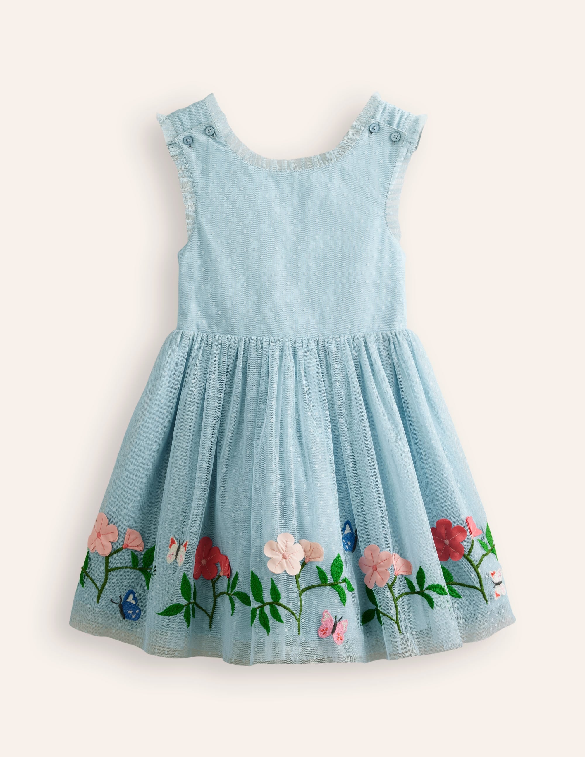 Robe croisée dans le dos en tulle-Fleurs bleu vintage - Image 1