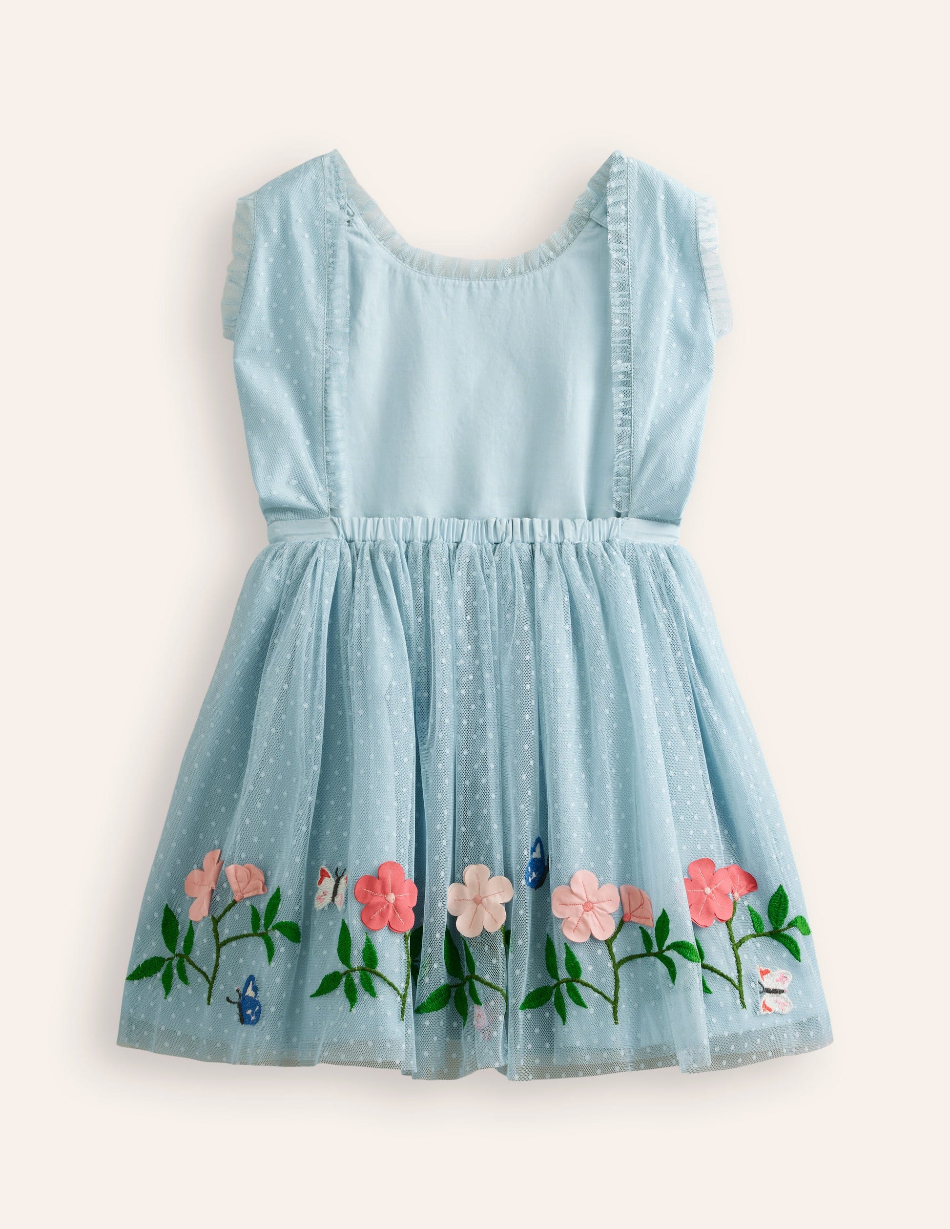 Robe croisée dans le dos en tulle-Fleurs bleu vintage-2