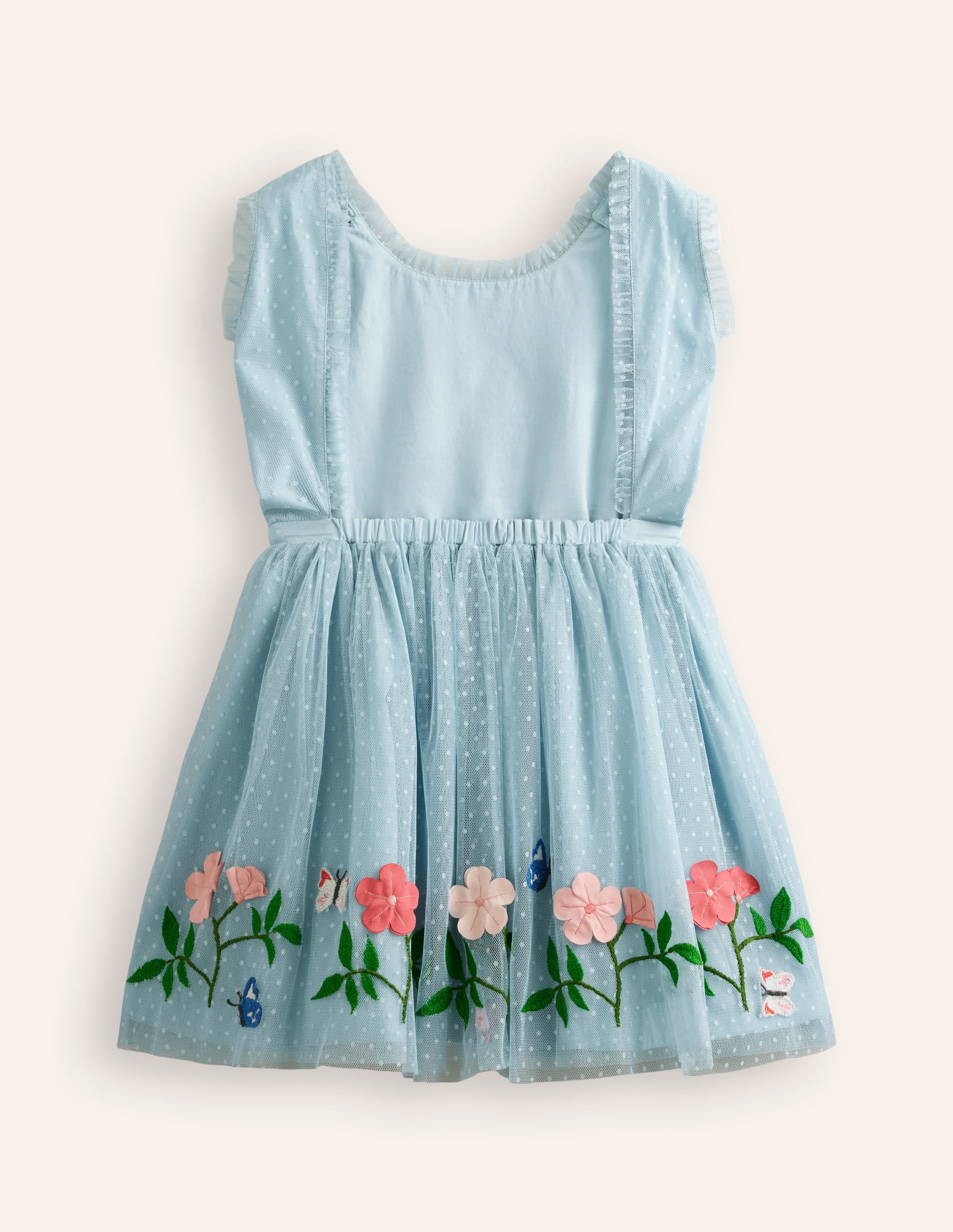 Robe croisée dans le dos en tulle-Fleurs bleu vintage - Image 2