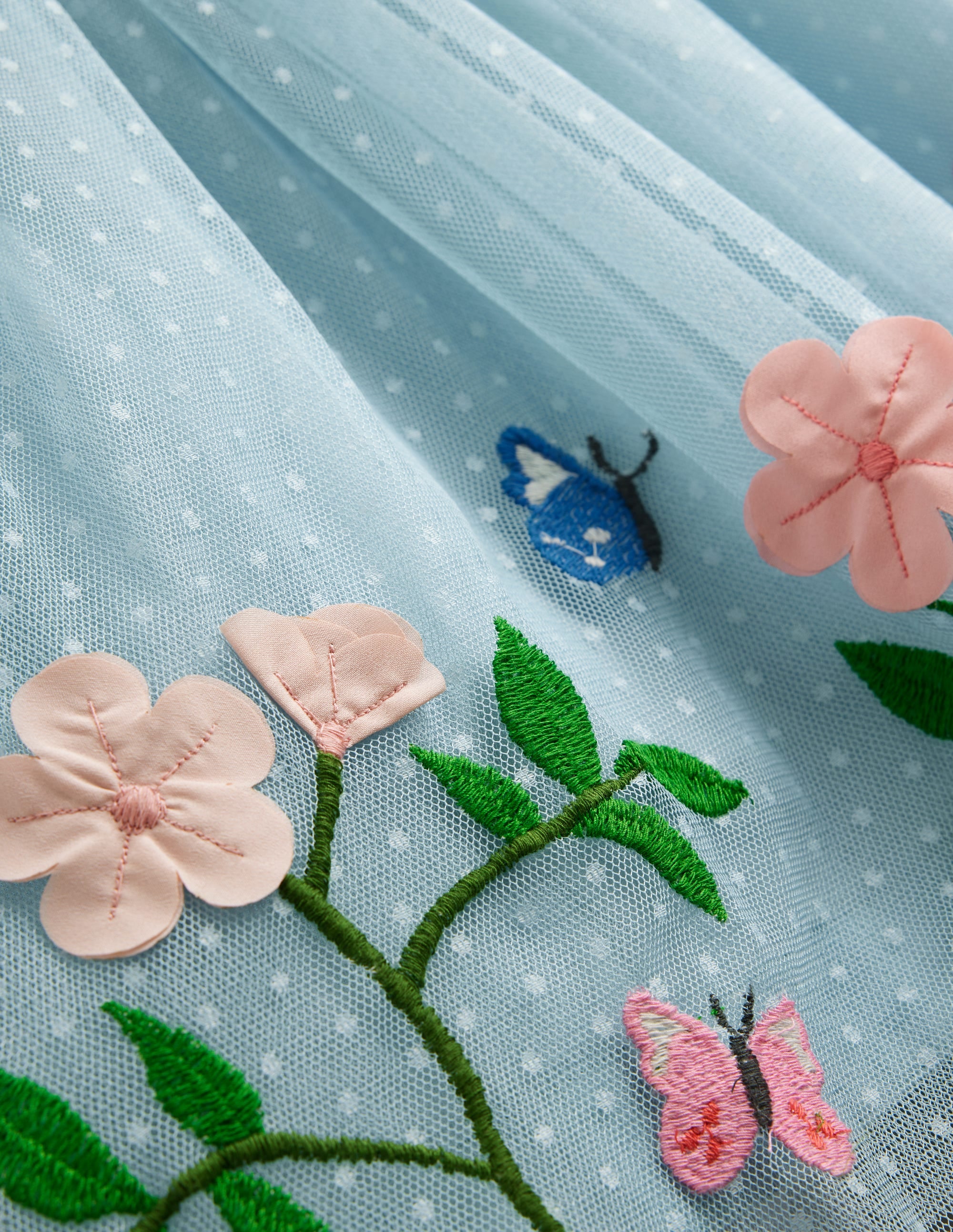 Robe croisée dans le dos en tulle-Fleurs bleu vintage - Image 3