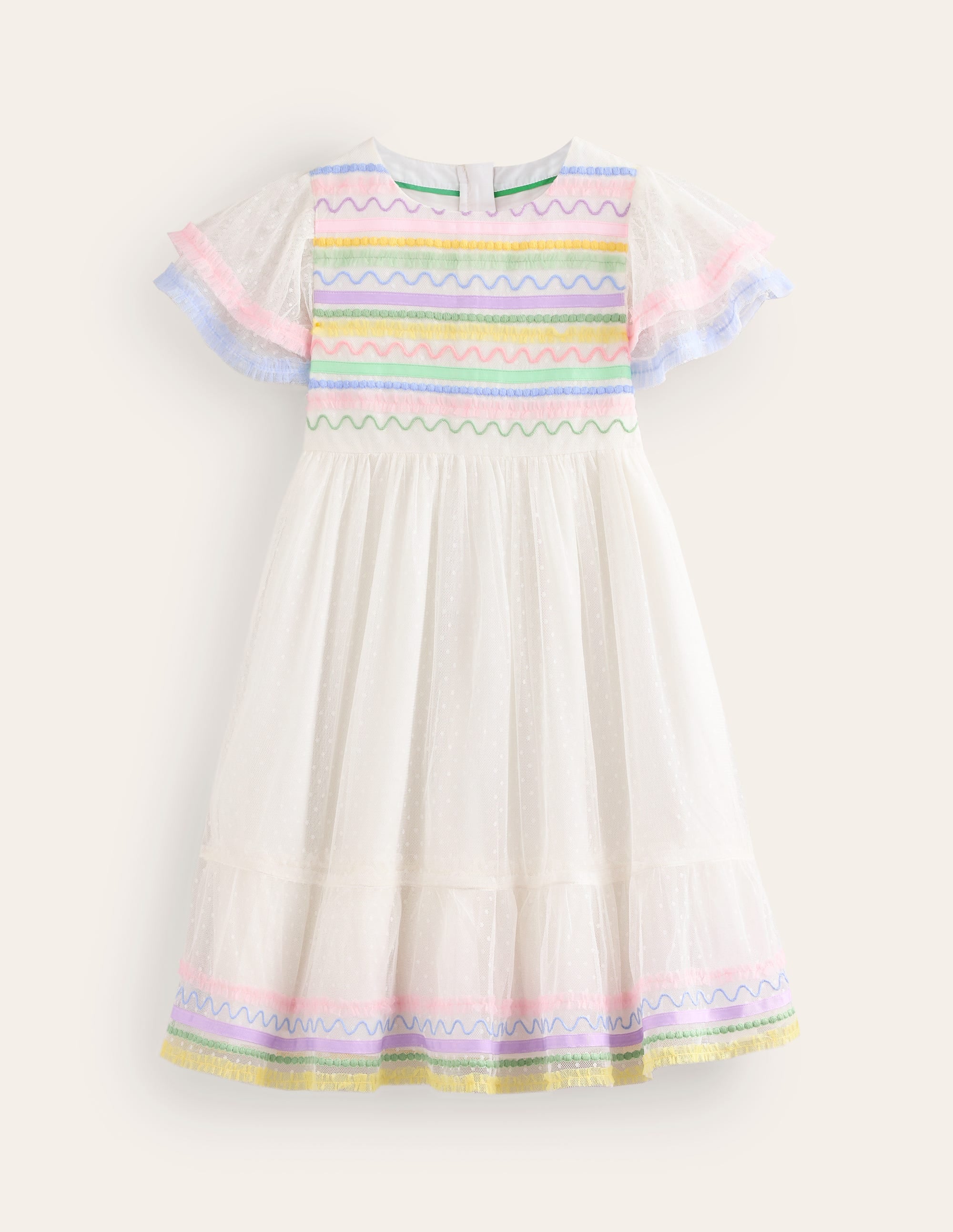 Robe en tulle avec détails en dentelle-Ivoire - Image 1