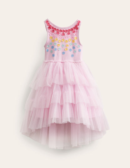 Robe aérienne en jersey et tulle-Rose pois de senteur