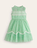 Robe en tulle à ourlet festonné-Vert pistache