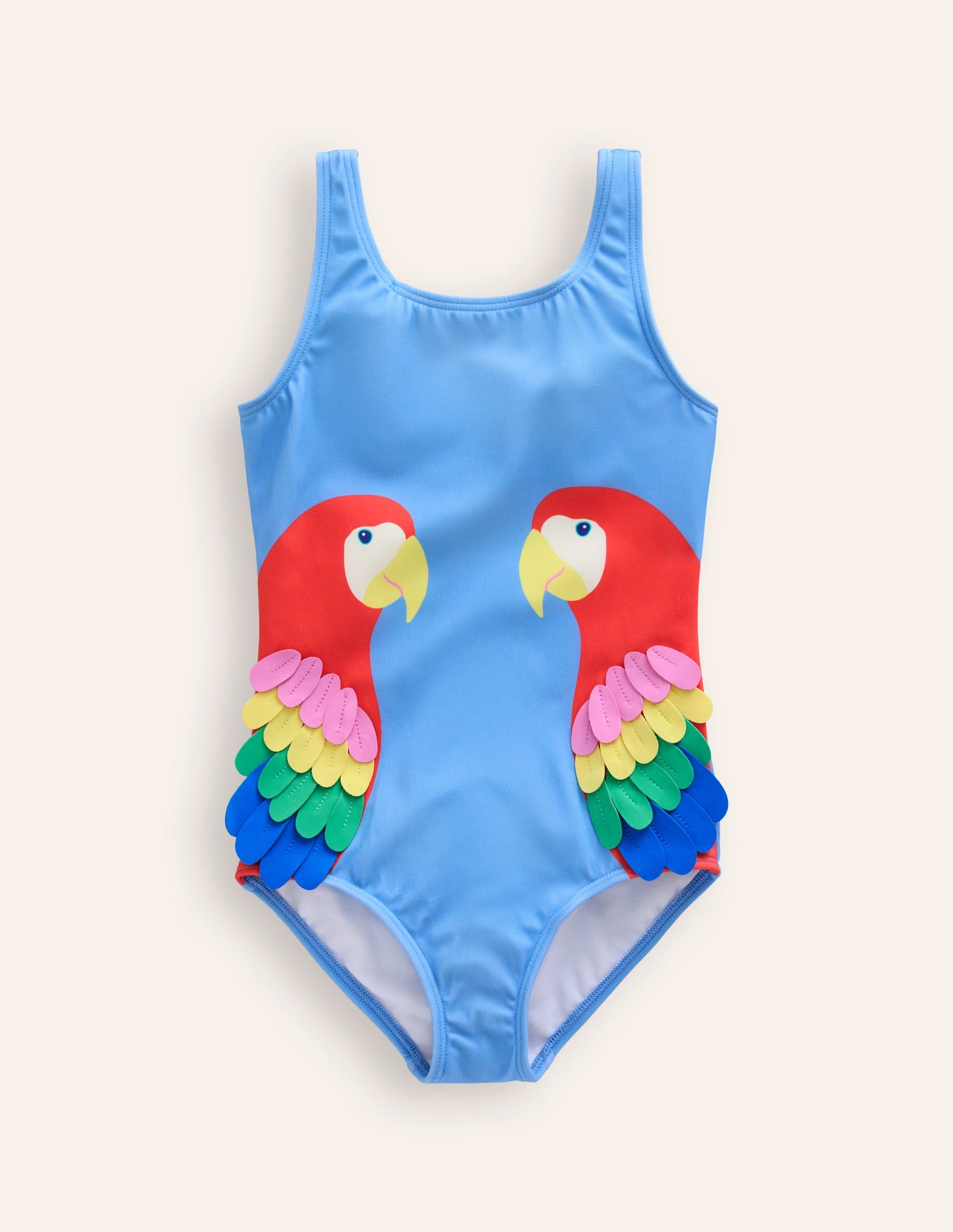 Maillot de bain fun à appliqué-Perroquets bleu vintage
