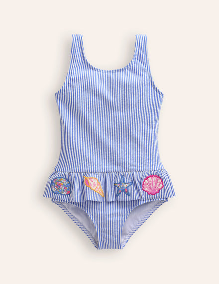 Badeanzug mit Schößchen-Vintage Blau