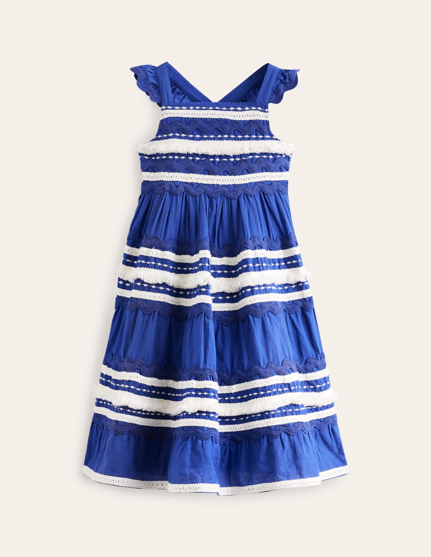 Robe zigzag virevoltante à volants-Bleu saphir