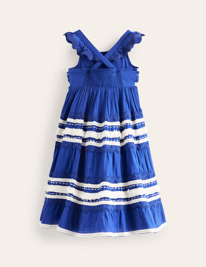 Robe zigzag virevoltante à volants-Bleu saphir