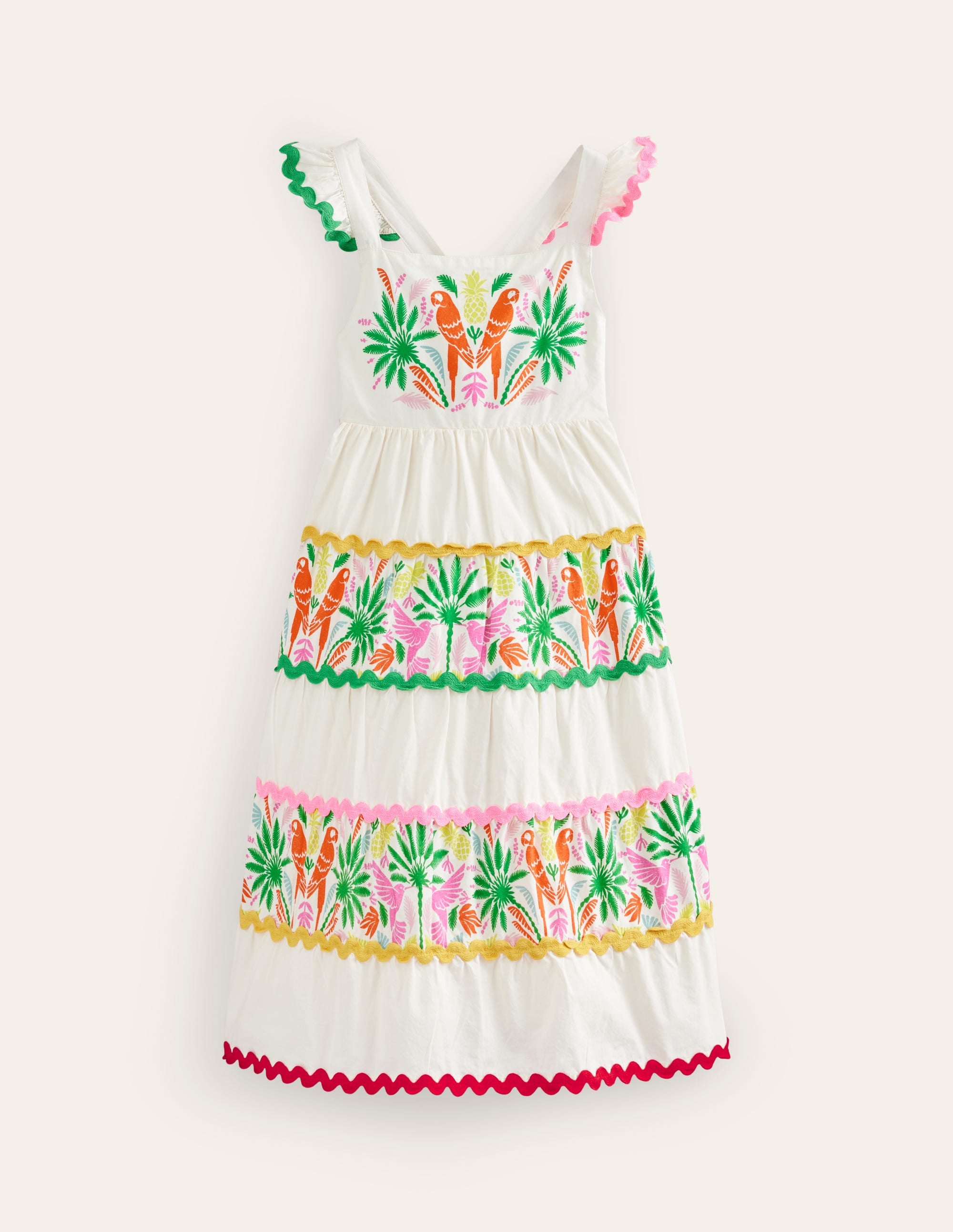 Gestuftes Kleid mit Zackenlitze zum Herumwirbeln-Bunt Regenbogen Palme - Image 3