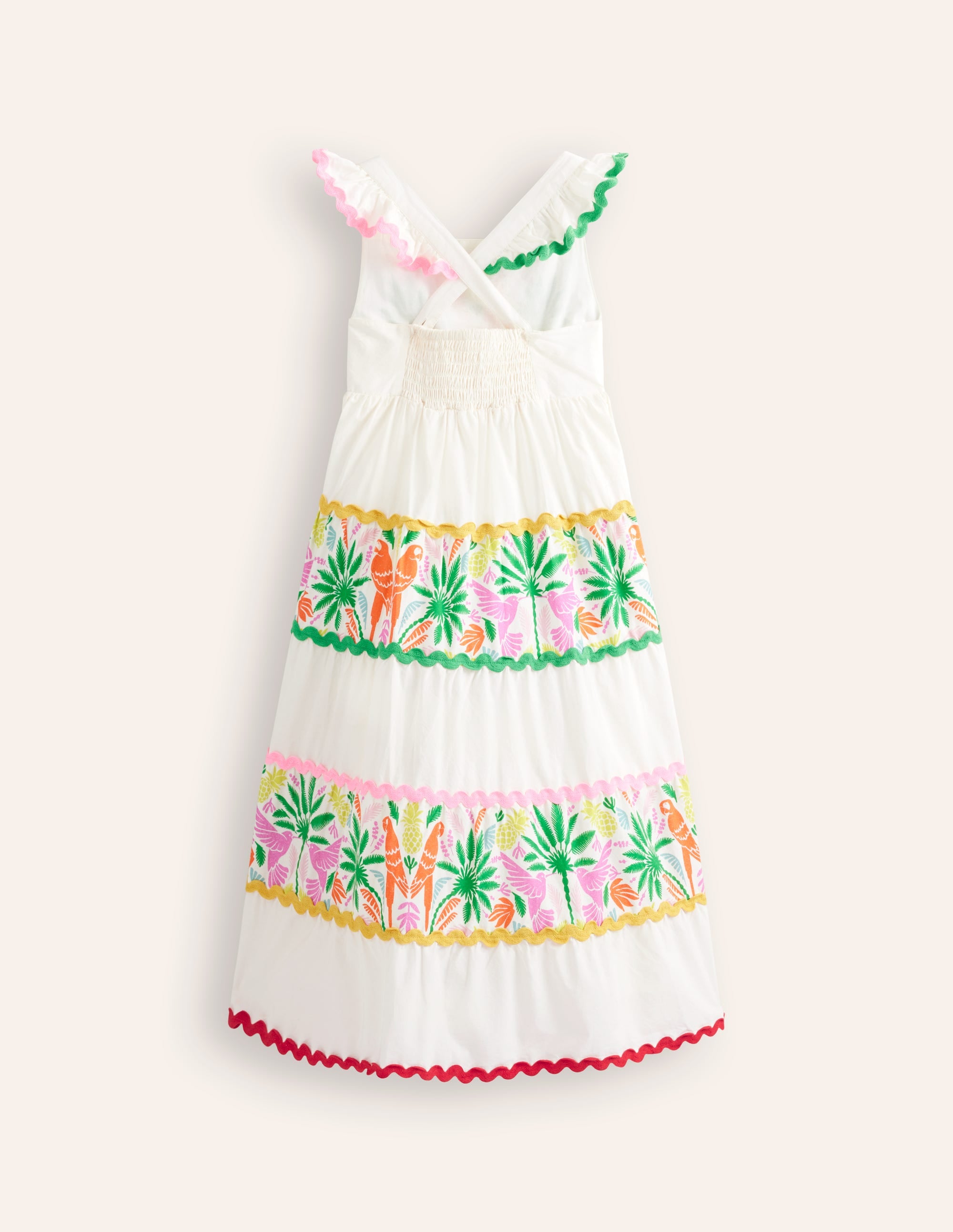 Gestuftes Kleid mit Zackenlitze zum Herumwirbeln-Bunt Regenbogen Palme - Image 4