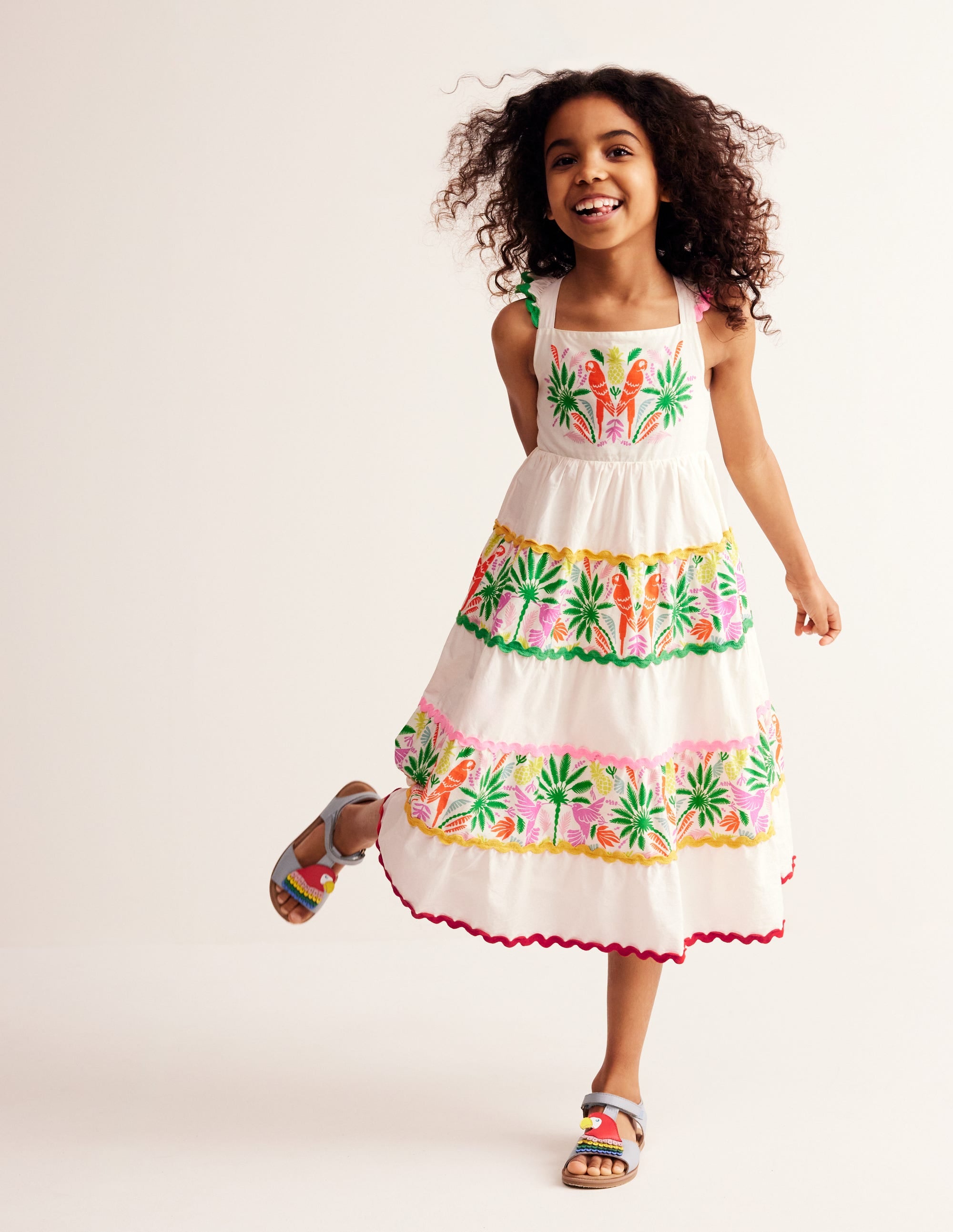 Gestuftes Kleid mit Zackenlitze zum Herumwirbeln-Bunt Regenbogen Palme - Image 1