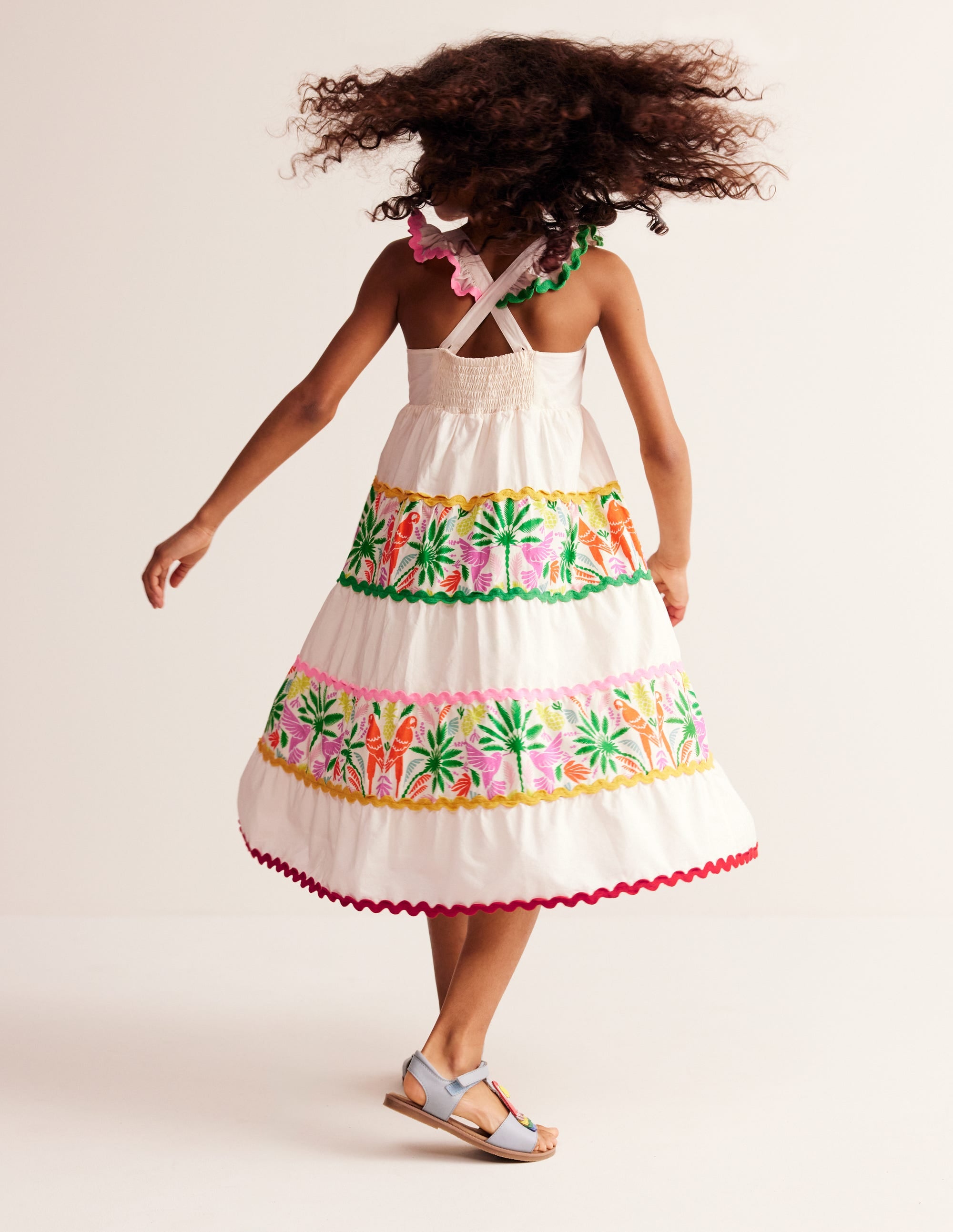 Gestuftes Kleid mit Zackenlitze zum Herumwirbeln-Bunt Regenbogen Palme - Image 2