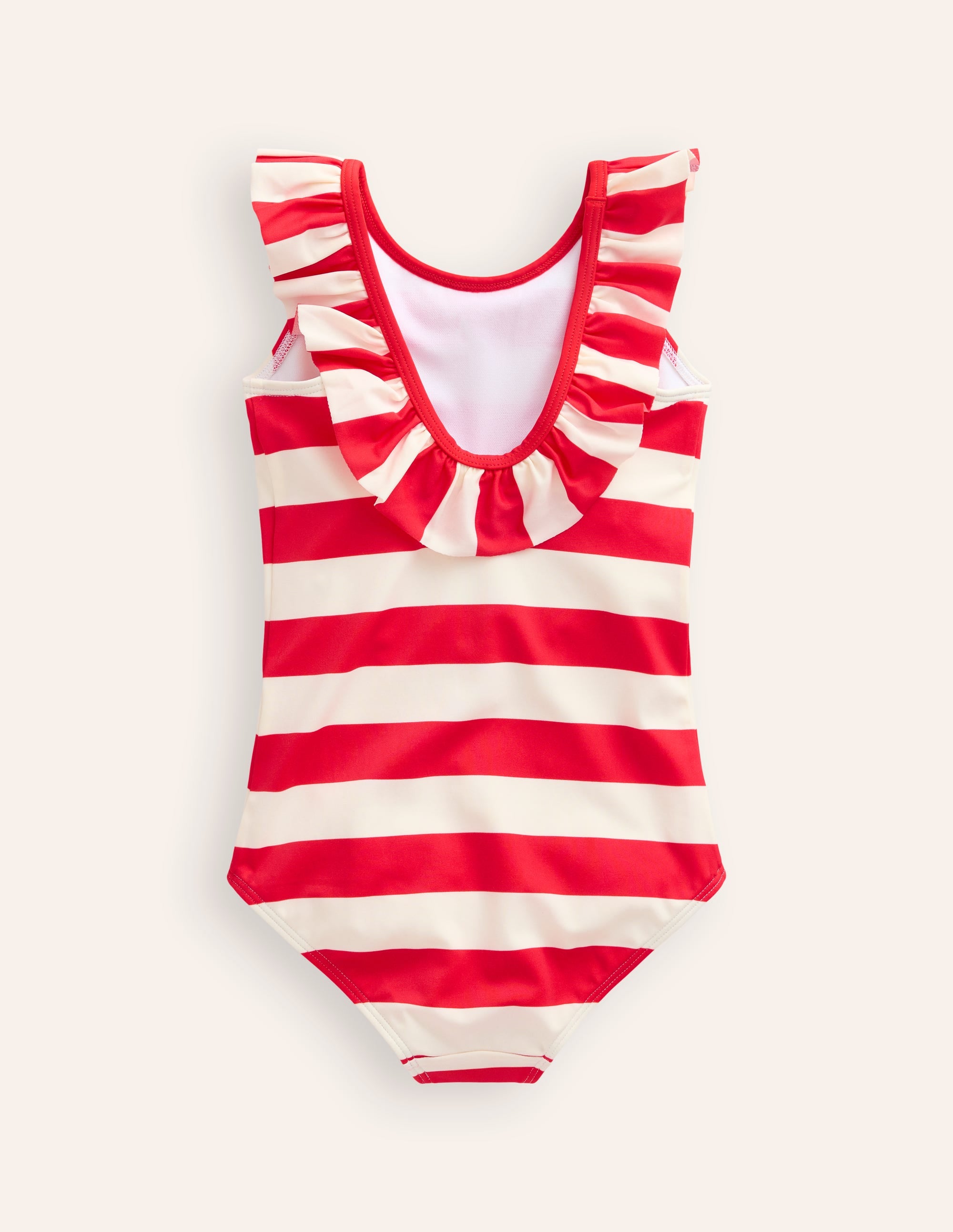 Maillot de bain à encolure volantée-Rayé rouge coquelicot/gousse de vanille - Image 2