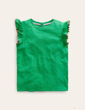 T-shirt à pompons-Erbsengrün