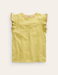 T-Shirt mit Bommelbesatz-Senfgelb