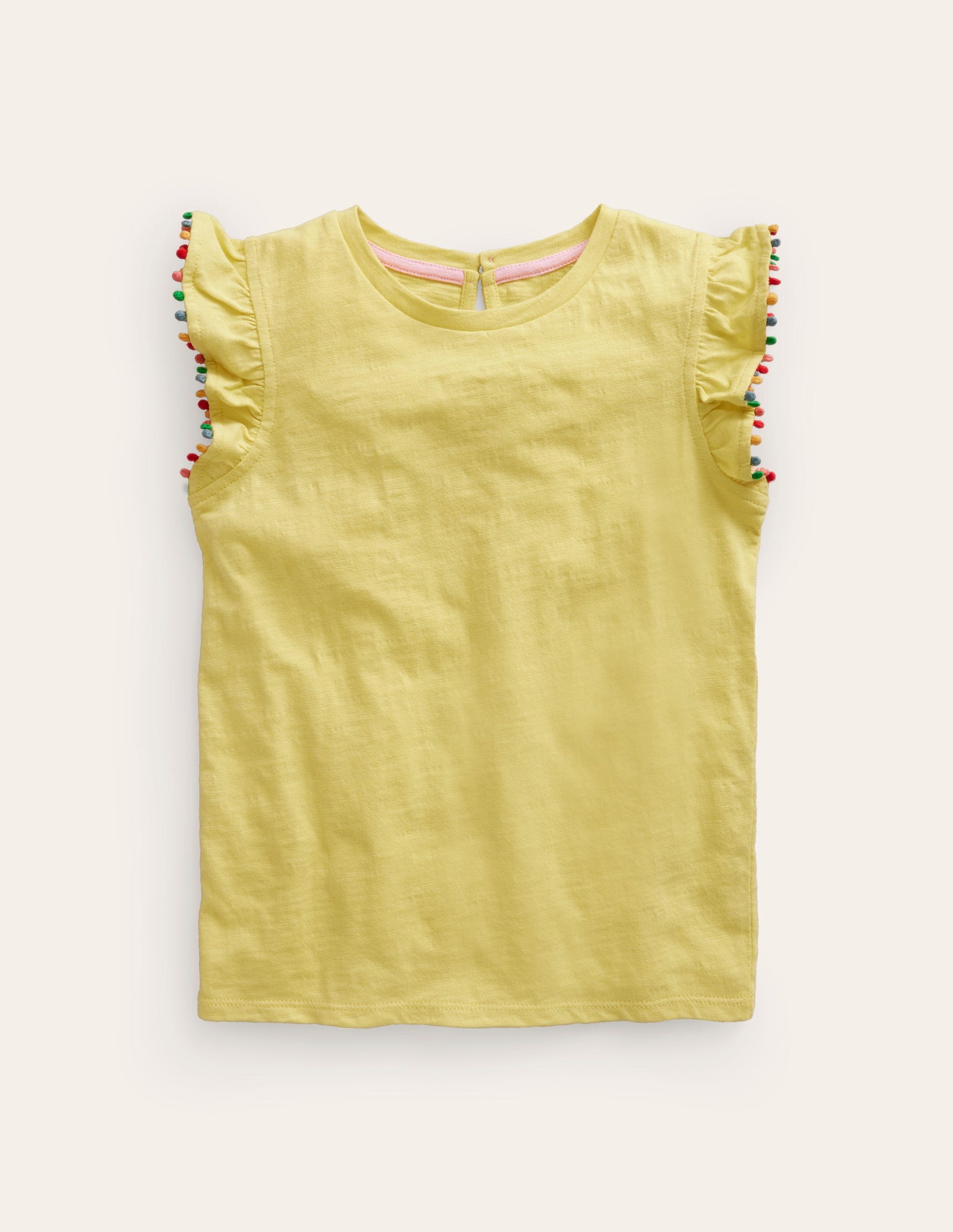 T-Shirt mit Bommelbesatz-Senfgelb-1