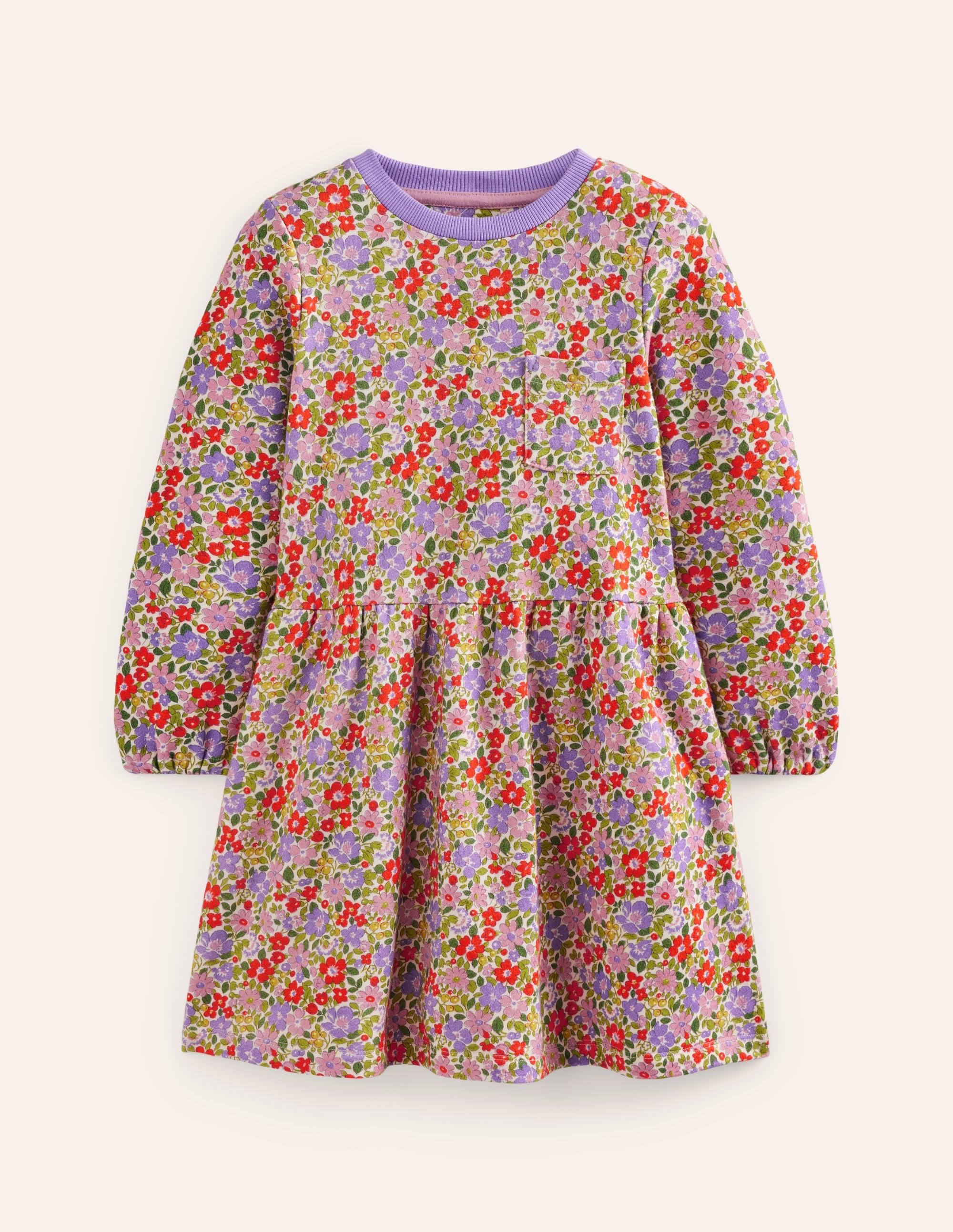 Robe-sweat à envers bouclé-Lit de fleurs violet aster - Image 1