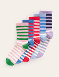 Rippstrick-Knöchelsocken im 5er Pack-Bunt Blockfarben Streifen