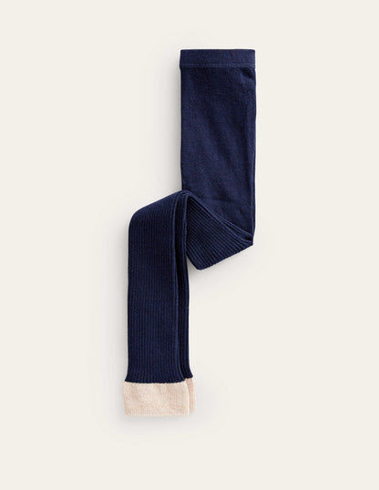 Ribbed Footless Tights-Navy Blue