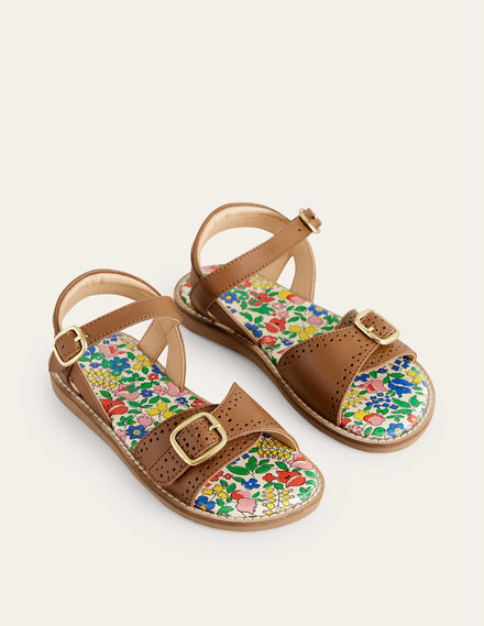 Ledersandalen mit Schnalle-Hellbraun