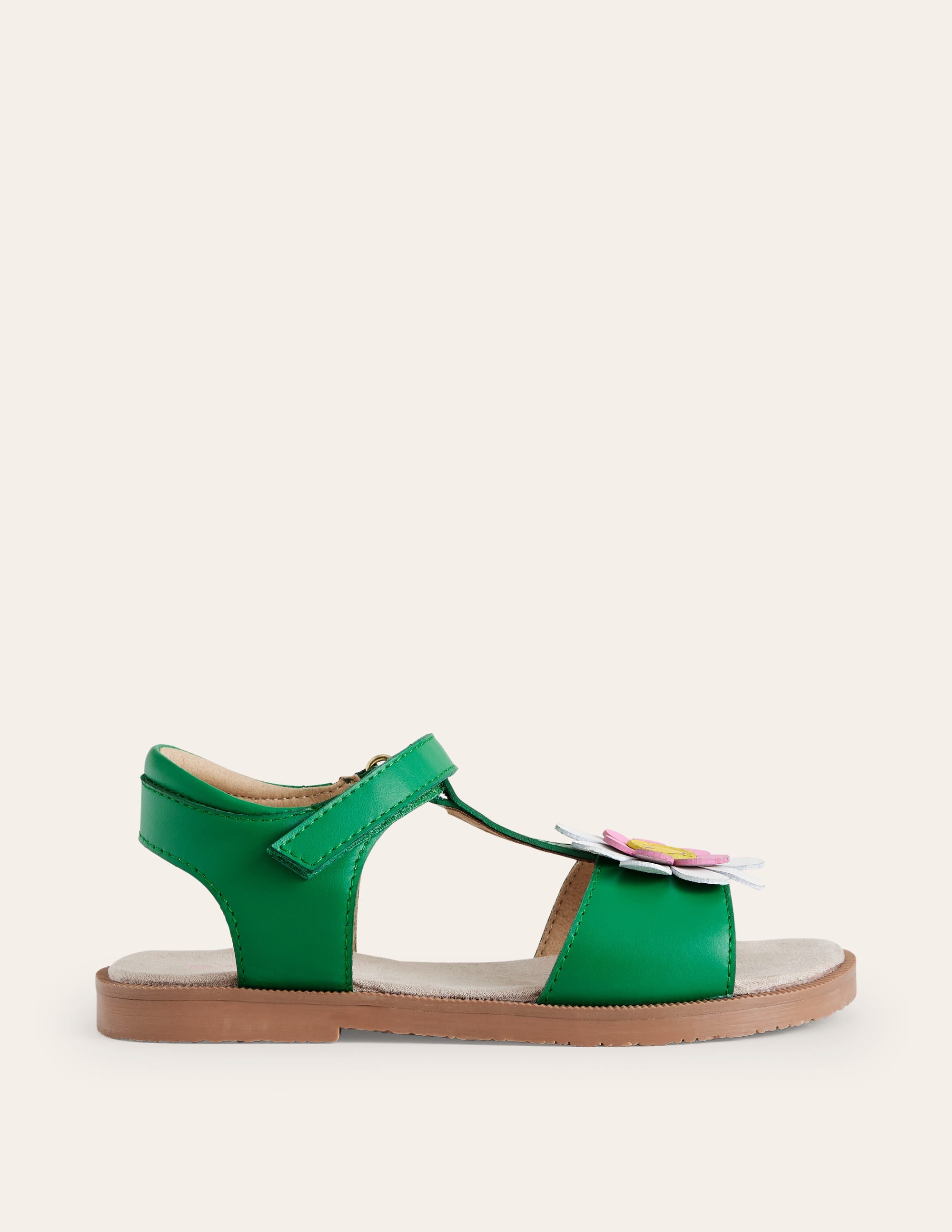 Sandales fun en cuir-Fleur smiley vert - Image 1