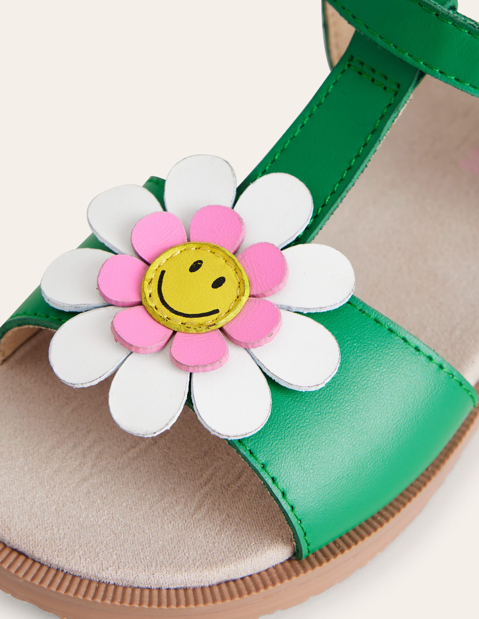 Sandales fun en cuir-Fleur smiley vert - Image 3