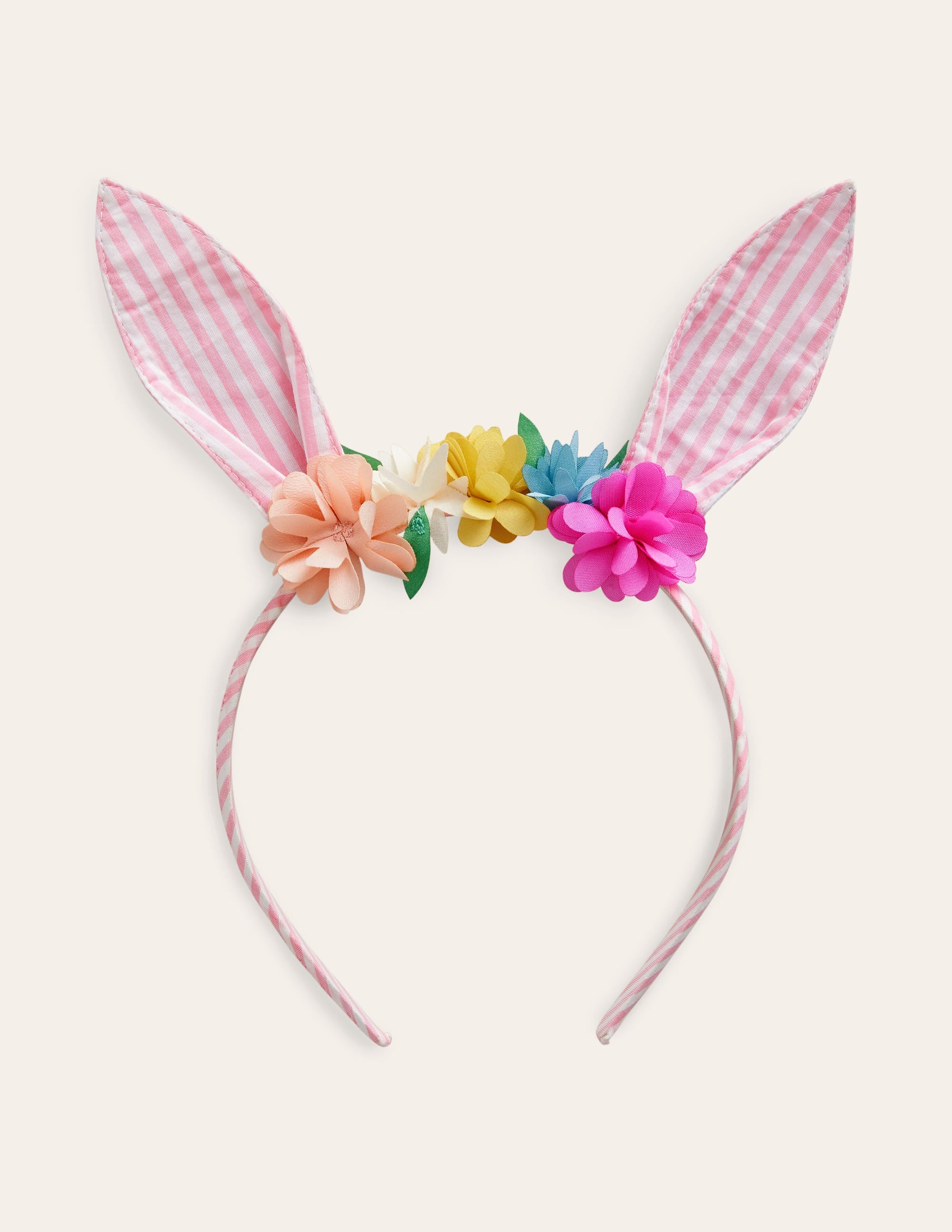 Serre-tête oreilles de lapin-Rayé style coutil rose - Image 1