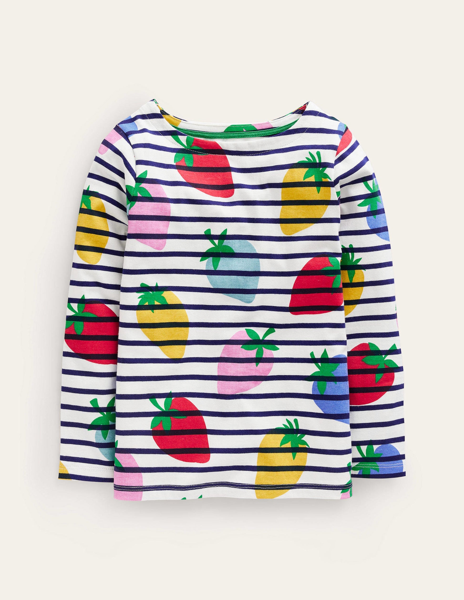 Lustiges Bretonshirt-Rosa/Naturweiß, Vintage-Blumenmuster-1