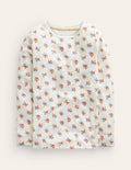 T-shirt ultra-doux en pointelle-Motif floral ivoire