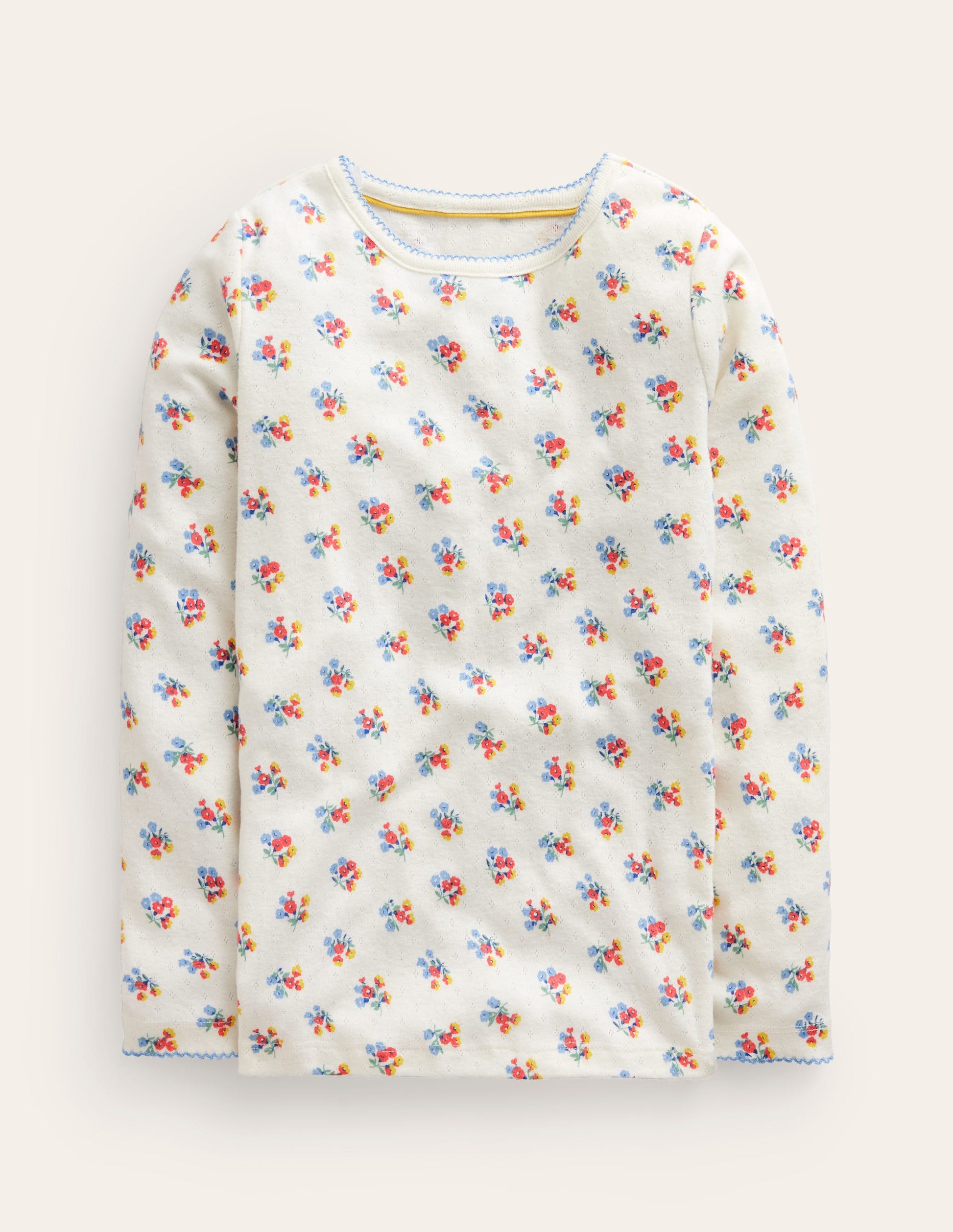 T-shirt ultra-doux en pointelle-Motif floral ivoire-1