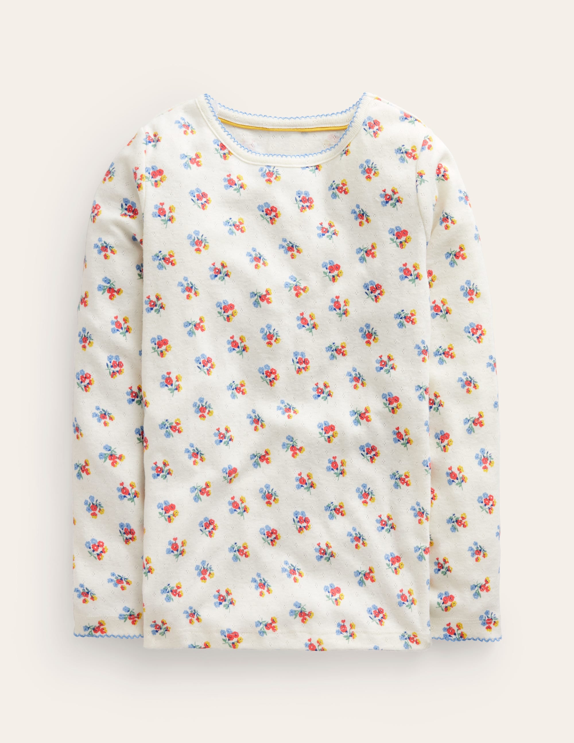 T-shirt ultra-doux en pointelle-Motif floral ivoire - Image 1