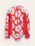 Maillot de bain à manches longues-Pâquerette rouge cayenne