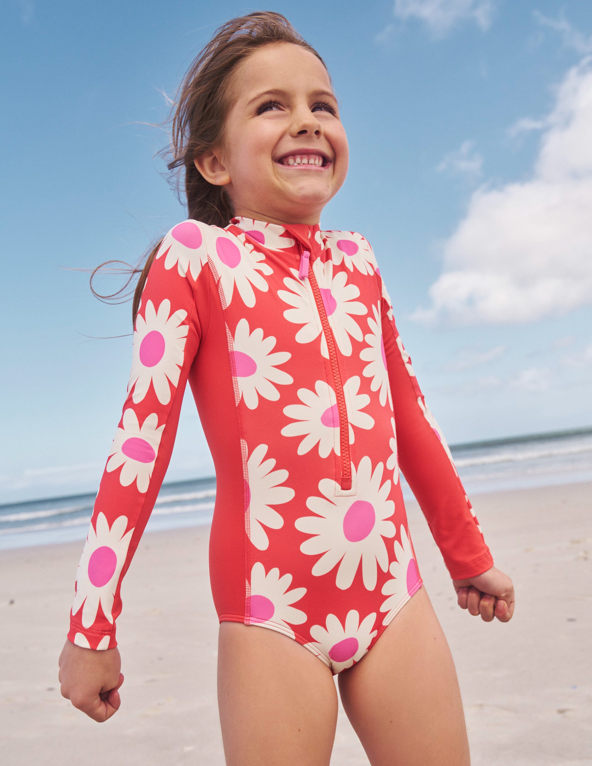 Maillot de bain à manches longues-Pâquerette rouge cayenne - Image 4