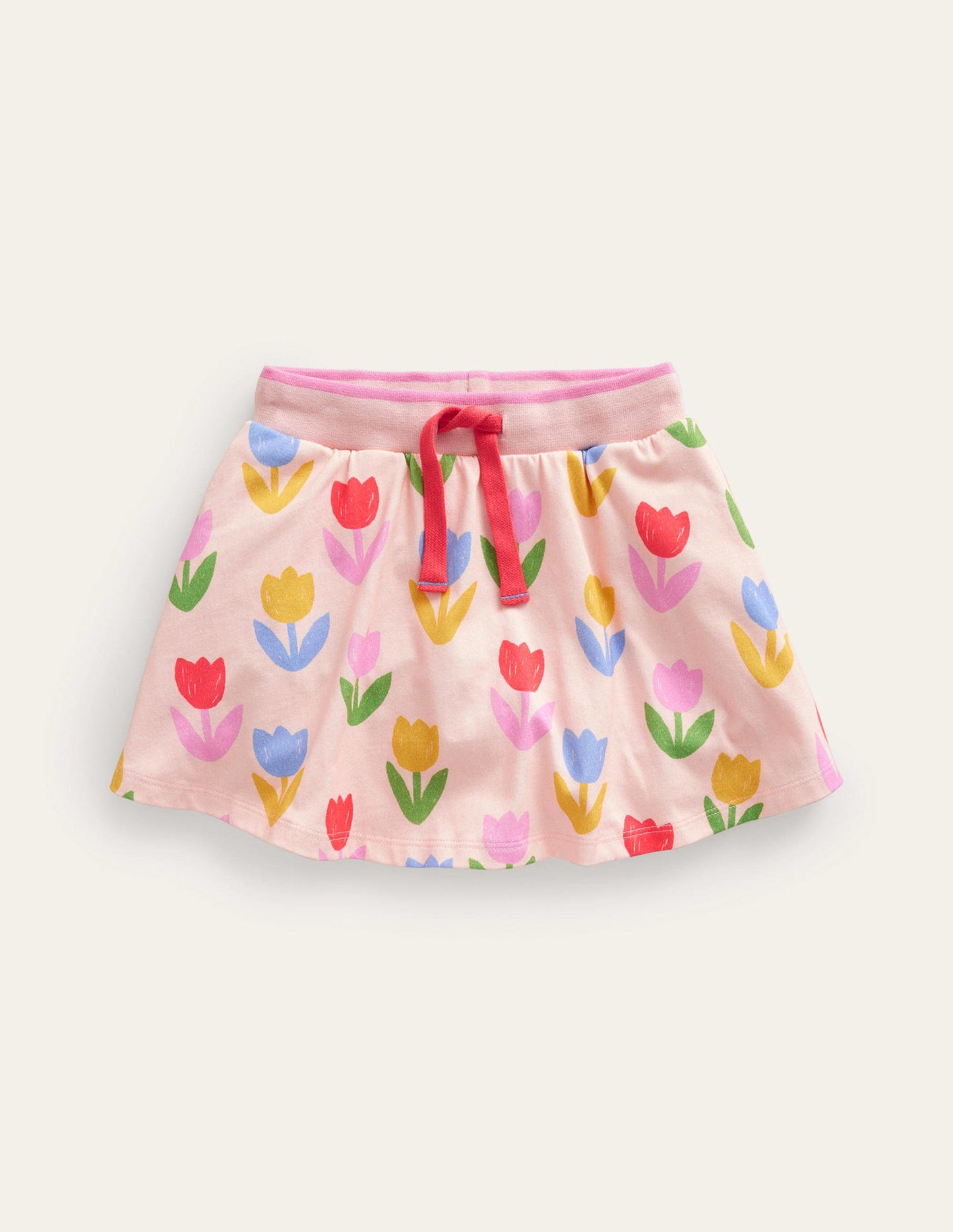 Jupe-short imprimée en jersey-Tulipes rose Provence poudré