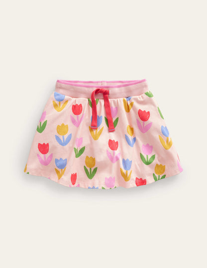 Jupe-short imprimée en jersey-Tulipes rose Provence poudré-1