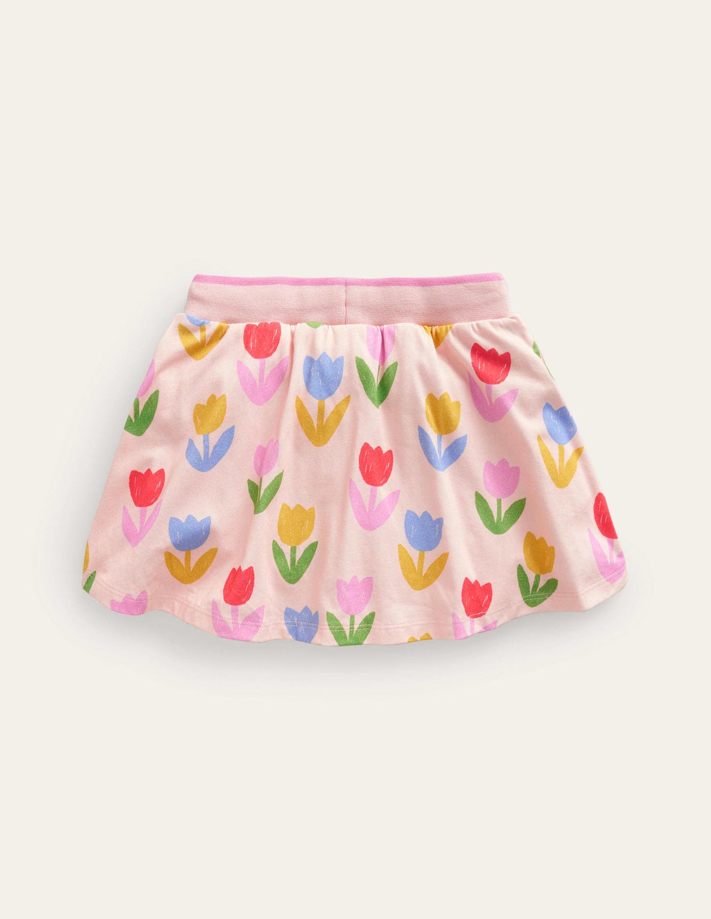 Jupe-short imprimée en jersey-Tulipes rose Provence poudré
