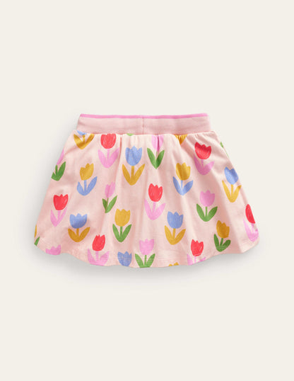 Jupe-short imprimée en jersey-Tulipes rose Provence poudré-2