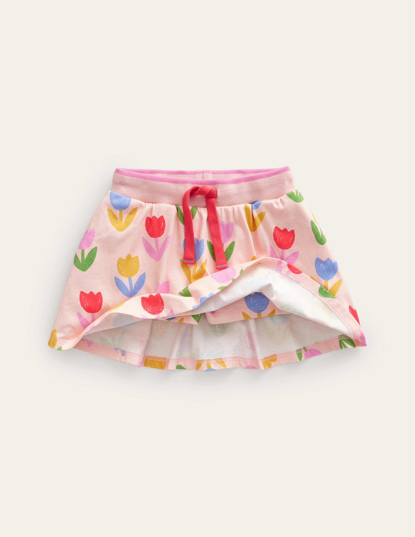 Jupe-short imprimée en jersey-Tulipes rose Provence poudré